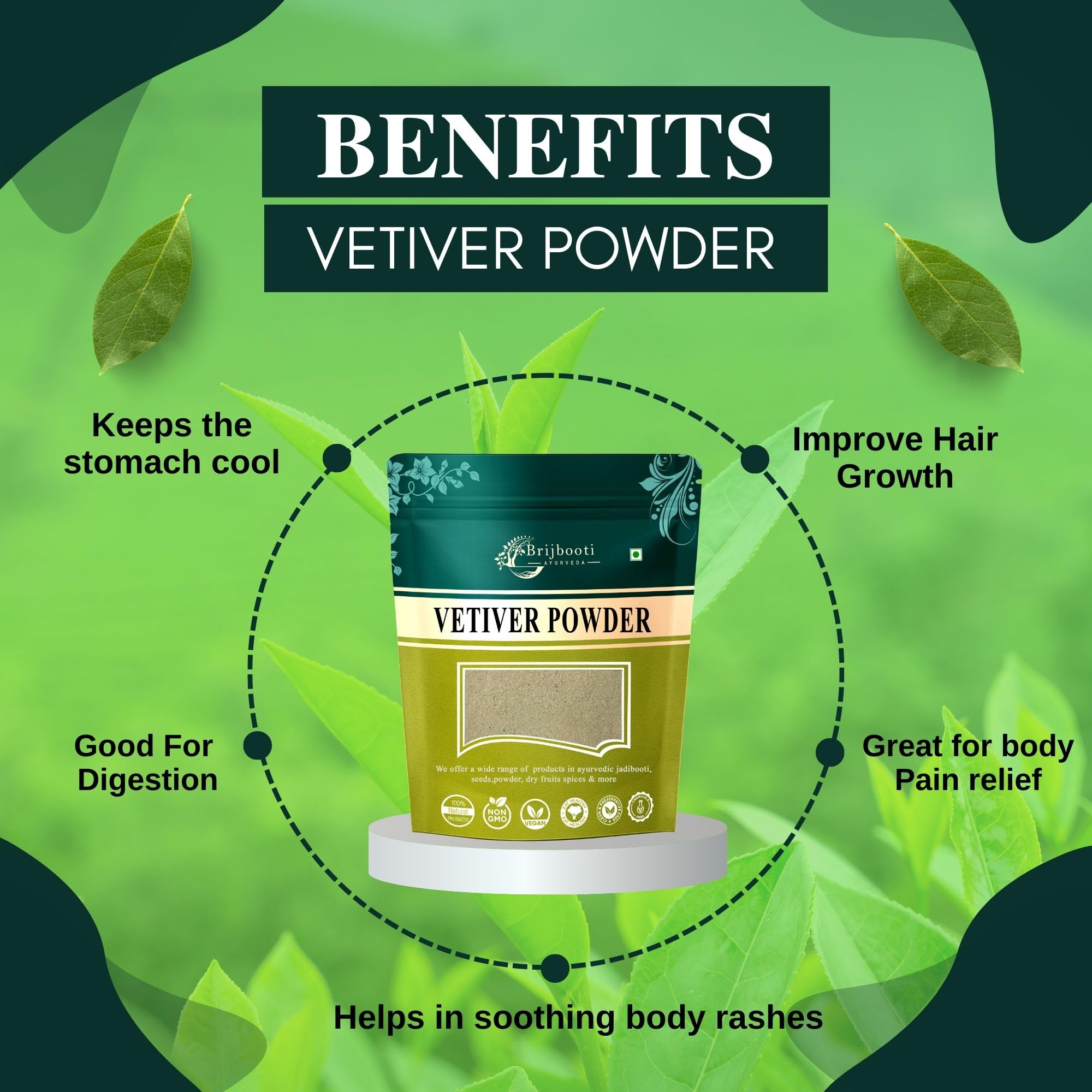 Organic Vetiver Root Powder (100g) - Khus Khus Powder for Hair Growth, Face Scrub & Healthy Skin | Vetiveria Zizanioides | Natural Skincare & Haircare Solution for Spa, Aromatherapy & DIY Beauty Treatments