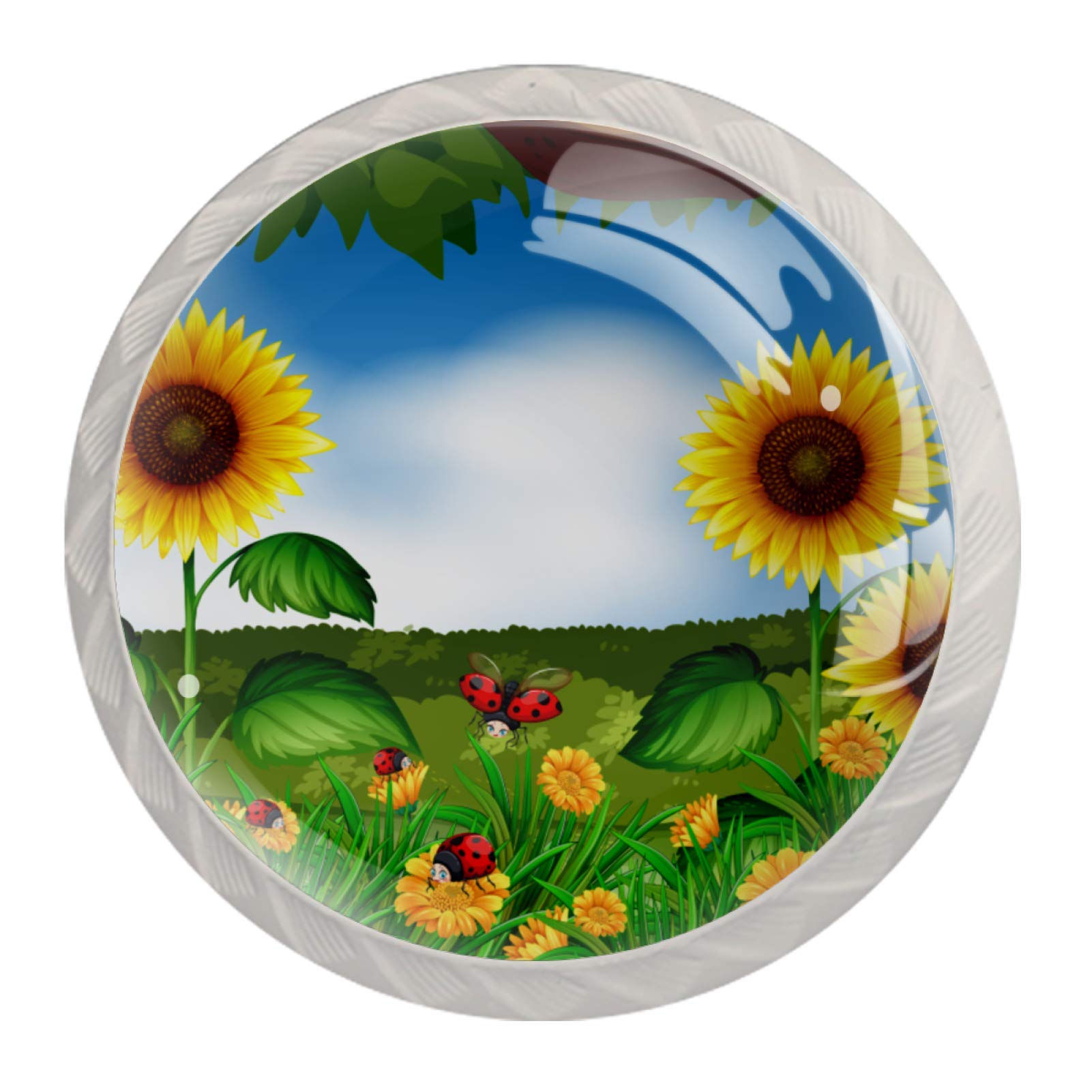 4 Pack Crystal Glass Cabinet Knobs - Sunflower & Ladybug Design for Dressers, Drawers & Cabinets | Elegant Hardware Pulls for Kitchen, Bathroom & Bedroom Furniture