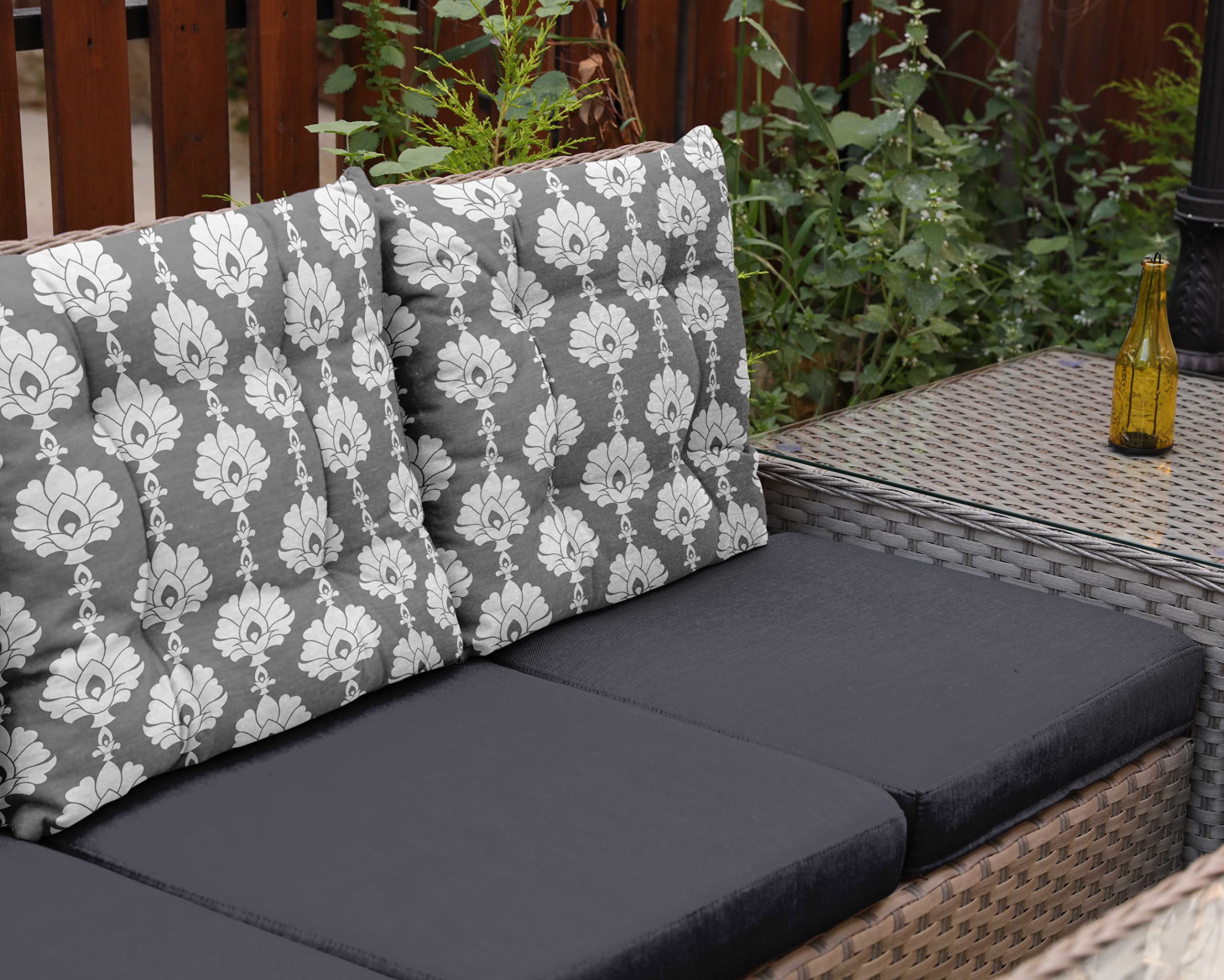 Premium 19-inch Tufted Square Patio Cushion Set of 2 - Waterproof Indoor/Outdoor Furniture Seat Cushions in Stylish Gray Block Print - Perfect for Garden, Deck, Poolside & Porch Seating