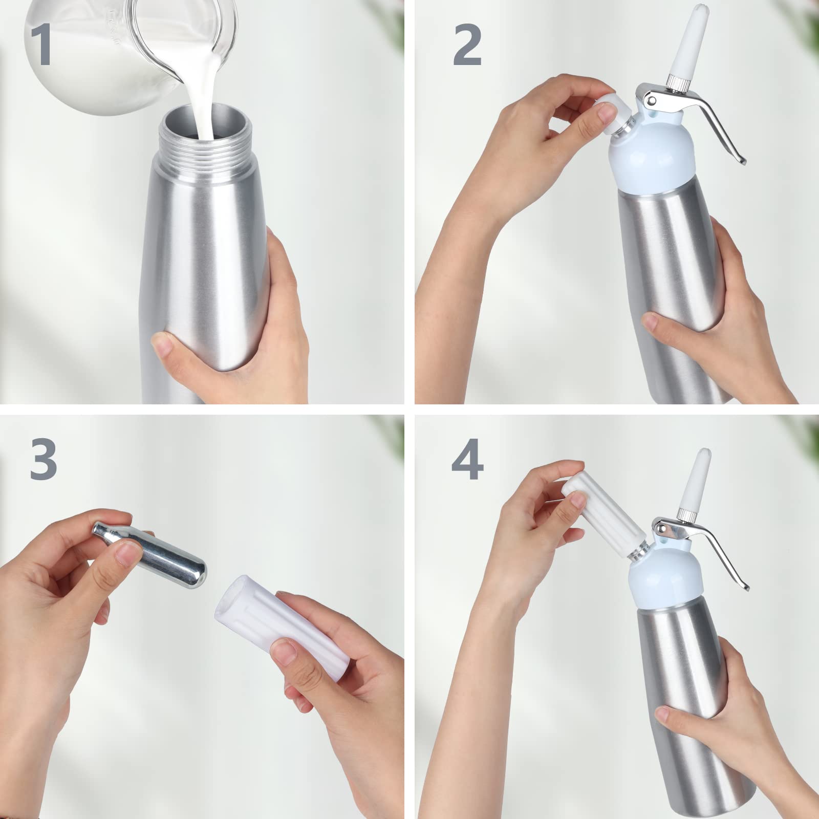 Premium Aluminum Whipped Cream Dispenser - 500ml (1 Pint) Professional Cream Charger with 3 Decorating Nozzles & Cleaning Brush - Ideal for Home Baking, Coffee Shops & Dessert Decorating