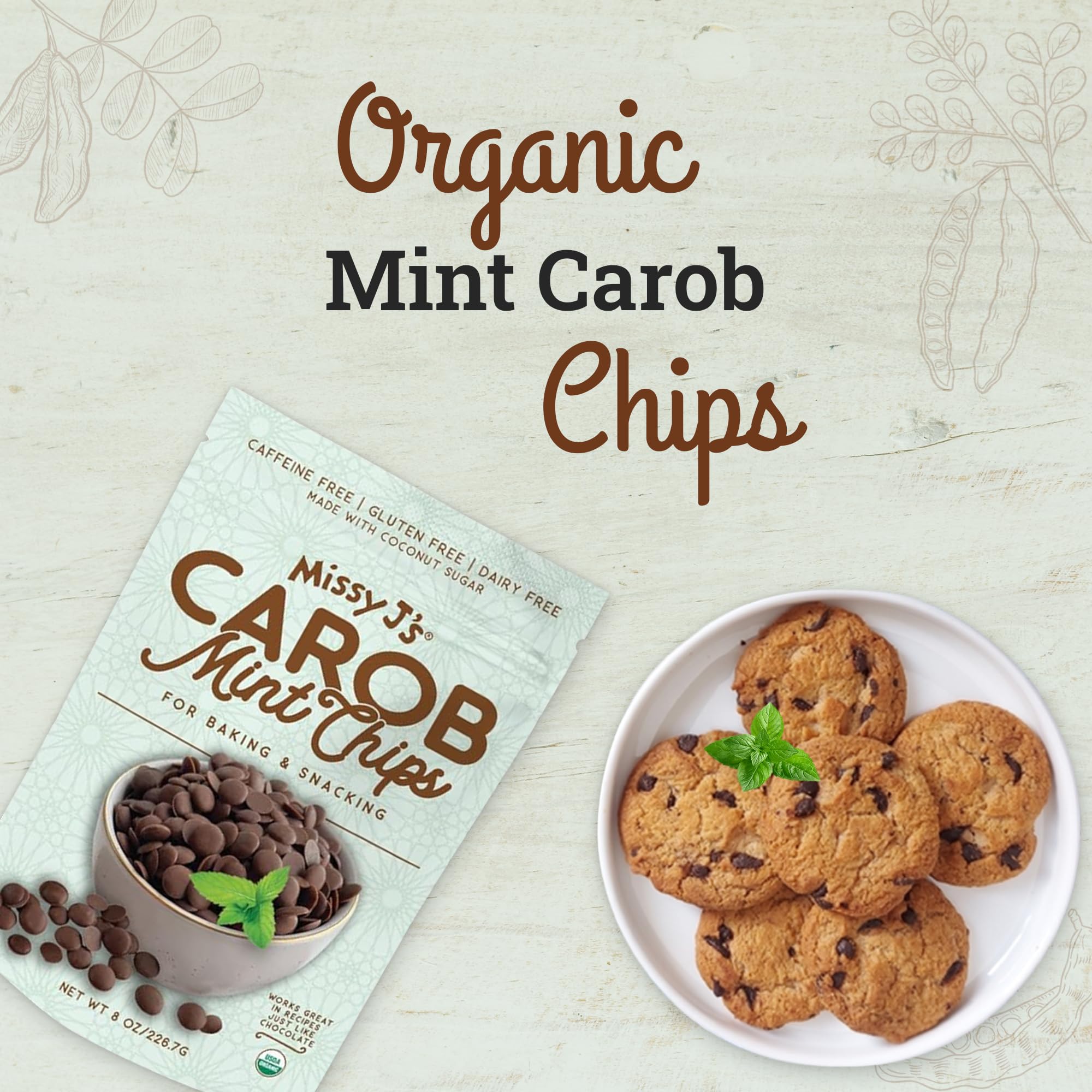 Organic Mint Carob Chips 8oz - Vegan, Gluten-Free Snacks for Healthy Treats