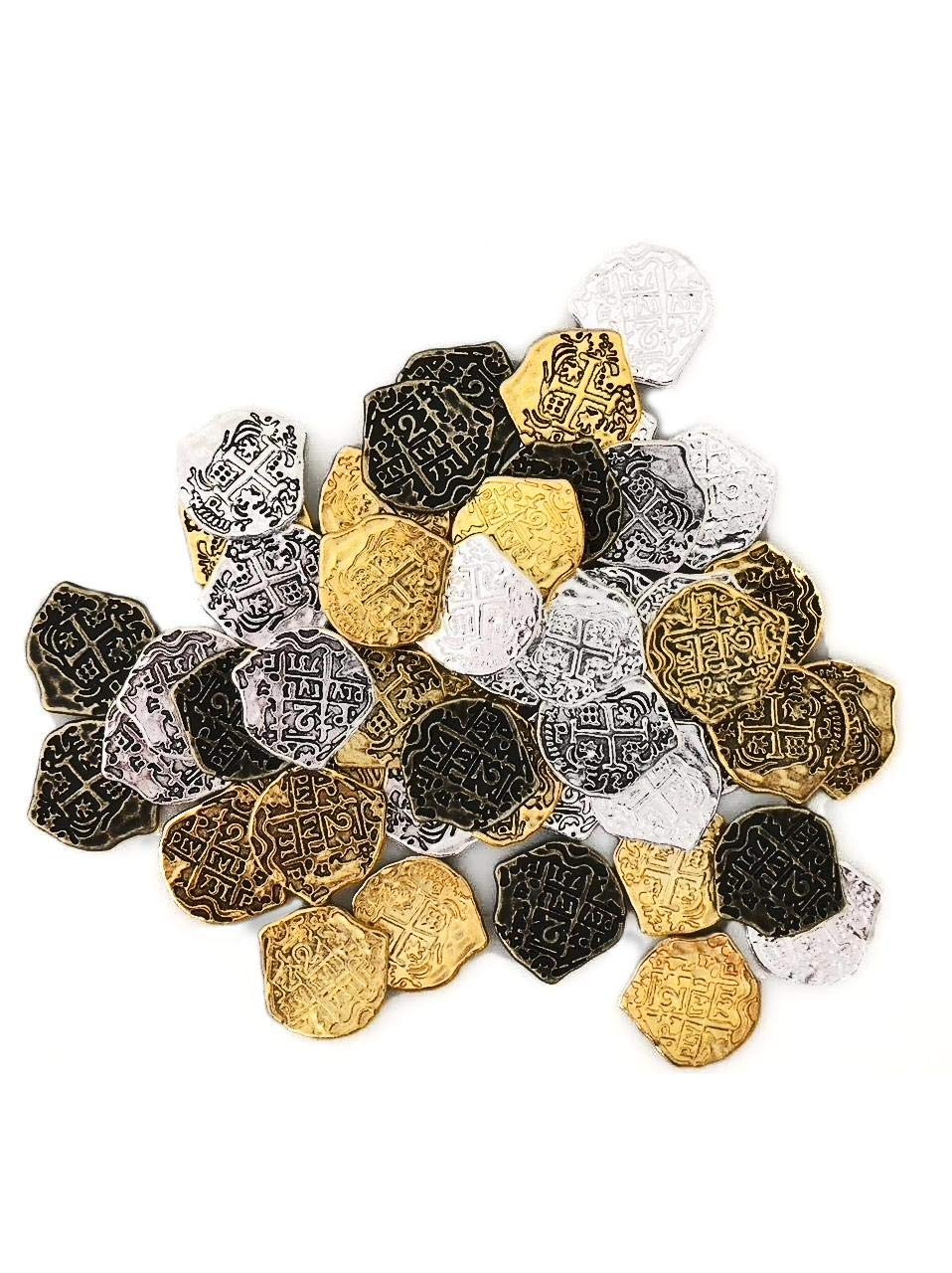 500pcs Toy Metal Gold & Silver Treasure Doubloon Coins - Pirate Party Favors, Kids Pretend Play, Classroom Rewards, Treasure Hunt Game Accessories
