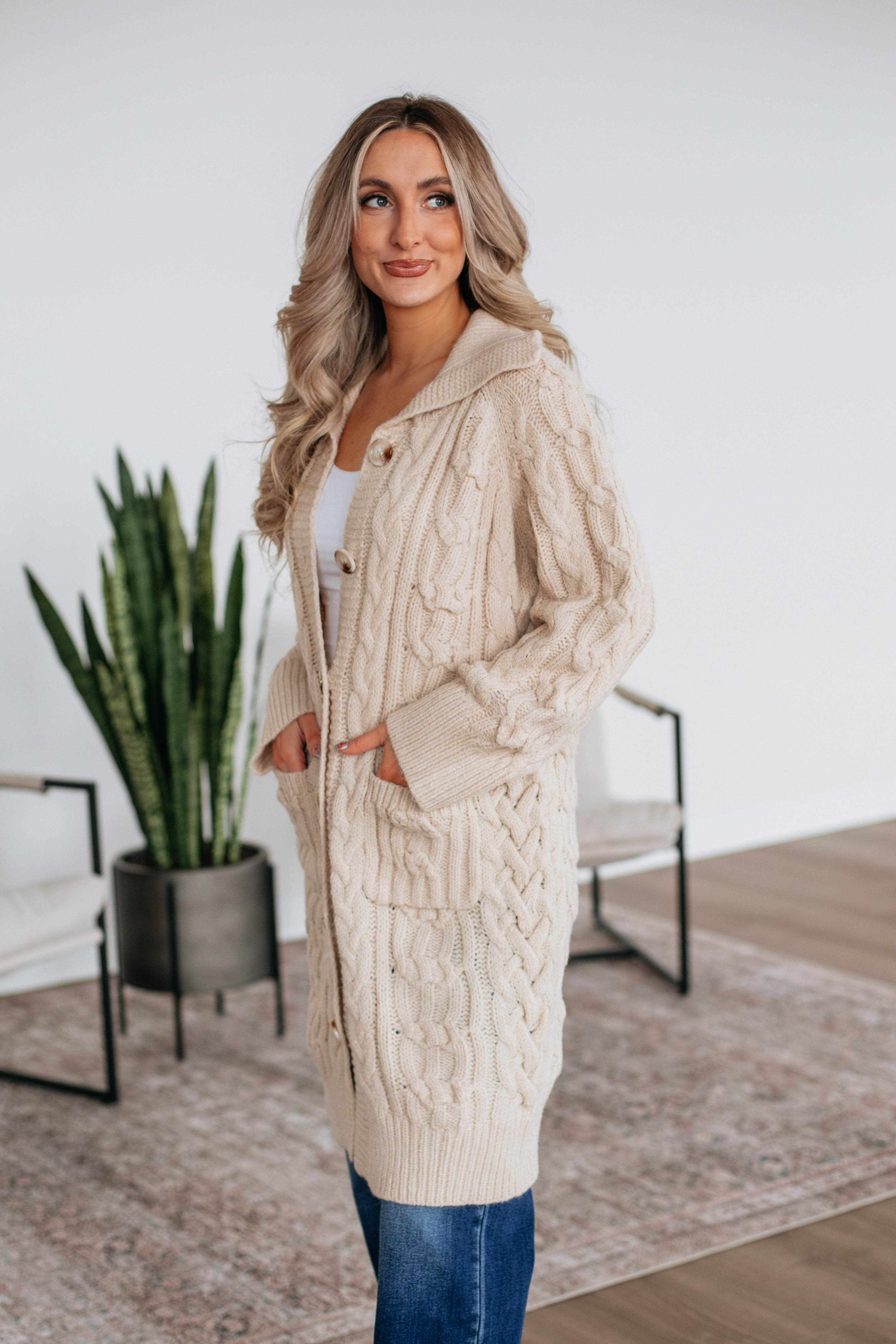 Women's Danna Cable Knit Cardigan Sweater - Soft Natural Color for Fall & Winter | Cozy Layering for Casual Outfits & Office Wear