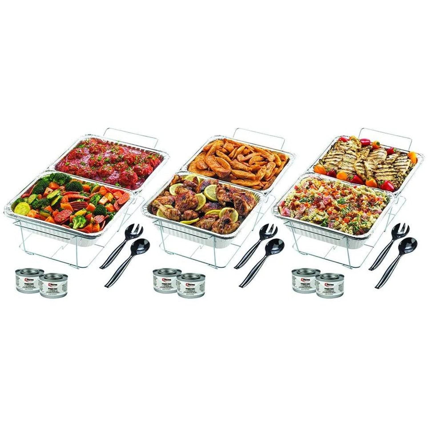 24-Piece Disposable Party Serving Kit with Chafing Dishes & Utensils - Perfect for Weddings, Catering & Events | Includes Free Handy Lighter for Easy Use at BBQs, Buffets & Outdoor Gatherings