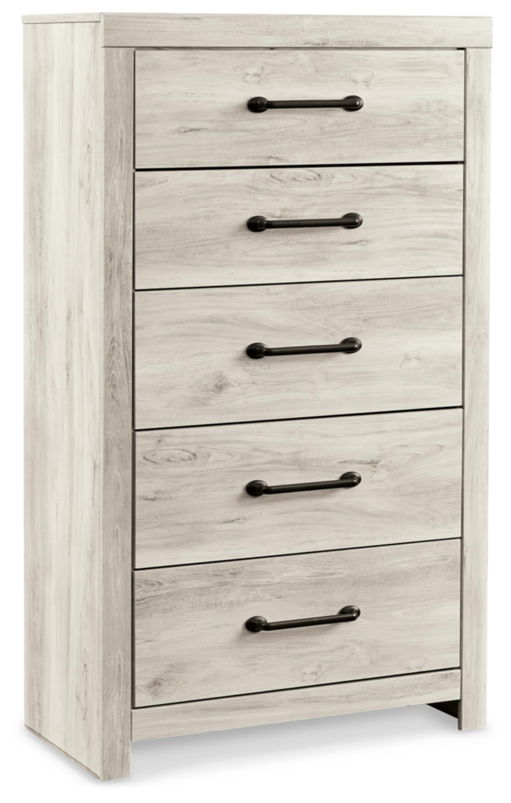 Signature Design by Ashley Cambeck Industrial 5-Drawer Chest with Safety Stop - Whitewash Finish | Modern Bedroom Dresser, Nursery Storage & Home Organization Solution