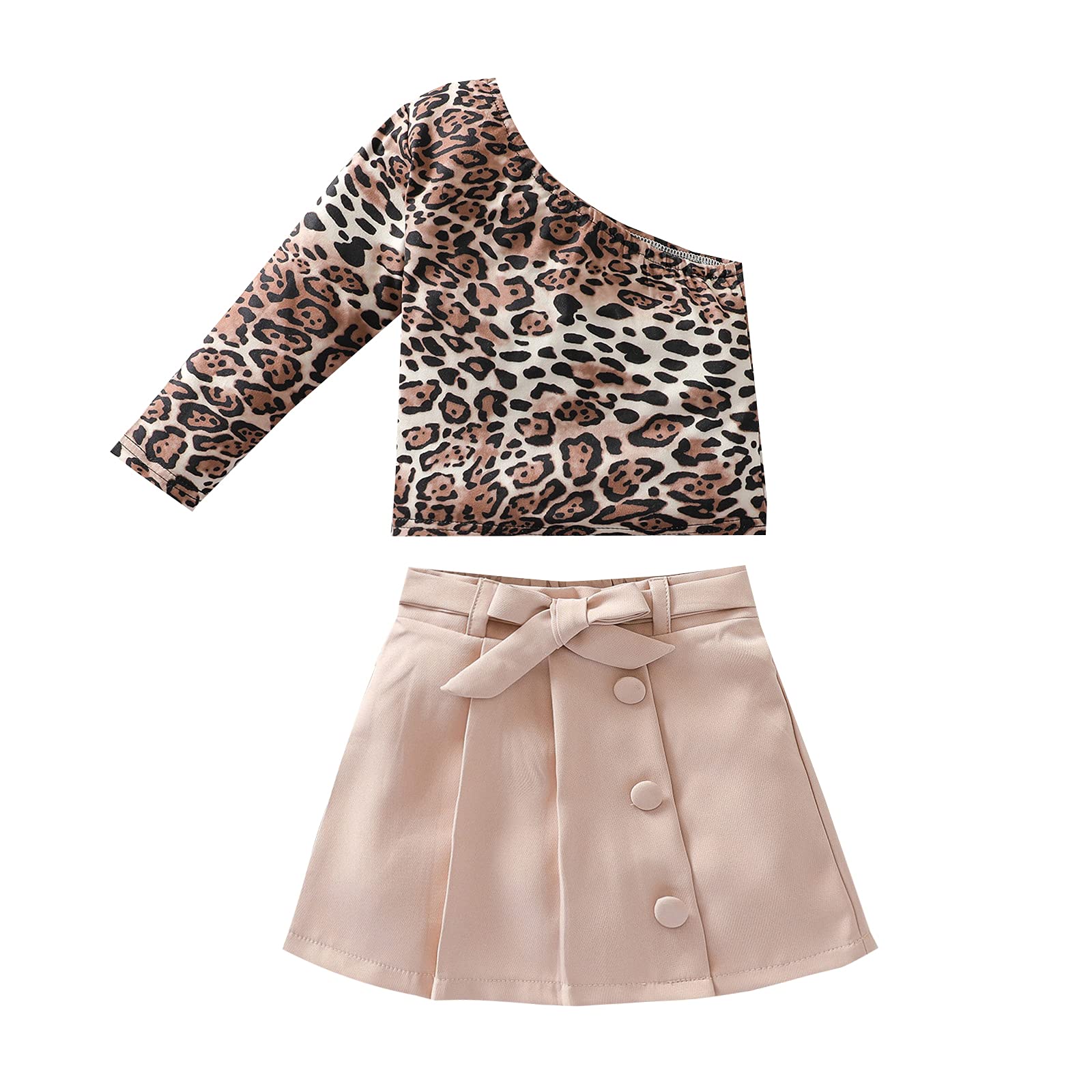 **Toddler Girl Clothes - Off Shoulder One Sleeve Leopard Print Top & Skirt Set | Fall Winter Outfit for Girls | Perfect for Playdates, Holidays & Family Photos**
