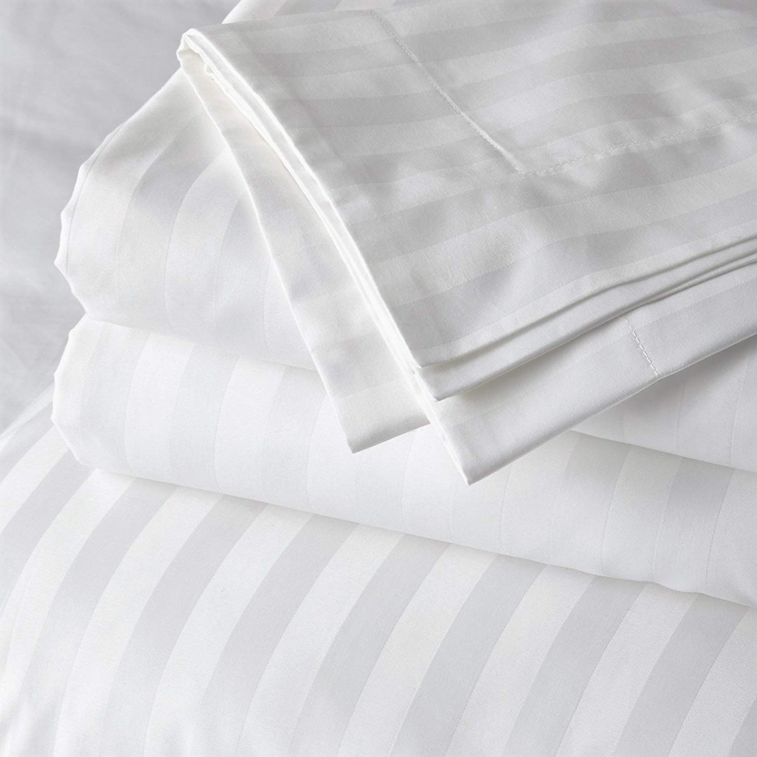 Split Head Flex King Sheets Set for Adjustable Beds - 100% Cotton 600 Thread Count - Split Down 34 Inches from Top - White Stripe | Perfect for Adjustable Beds, Hospital Beds, and Sleep Number Beds