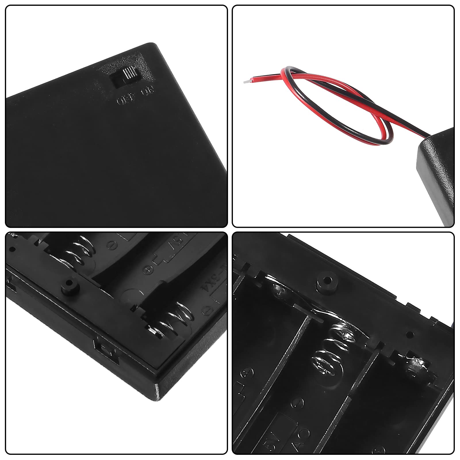 5-Pack 6V AA Battery Holder with Cover & ON/OFF Switch - 4x1.5V Battery Case with Wires for DIY Electronics, Flashlights, Toys, and Science Projects - Durable Plastic Battery Box for Easy Power Supply