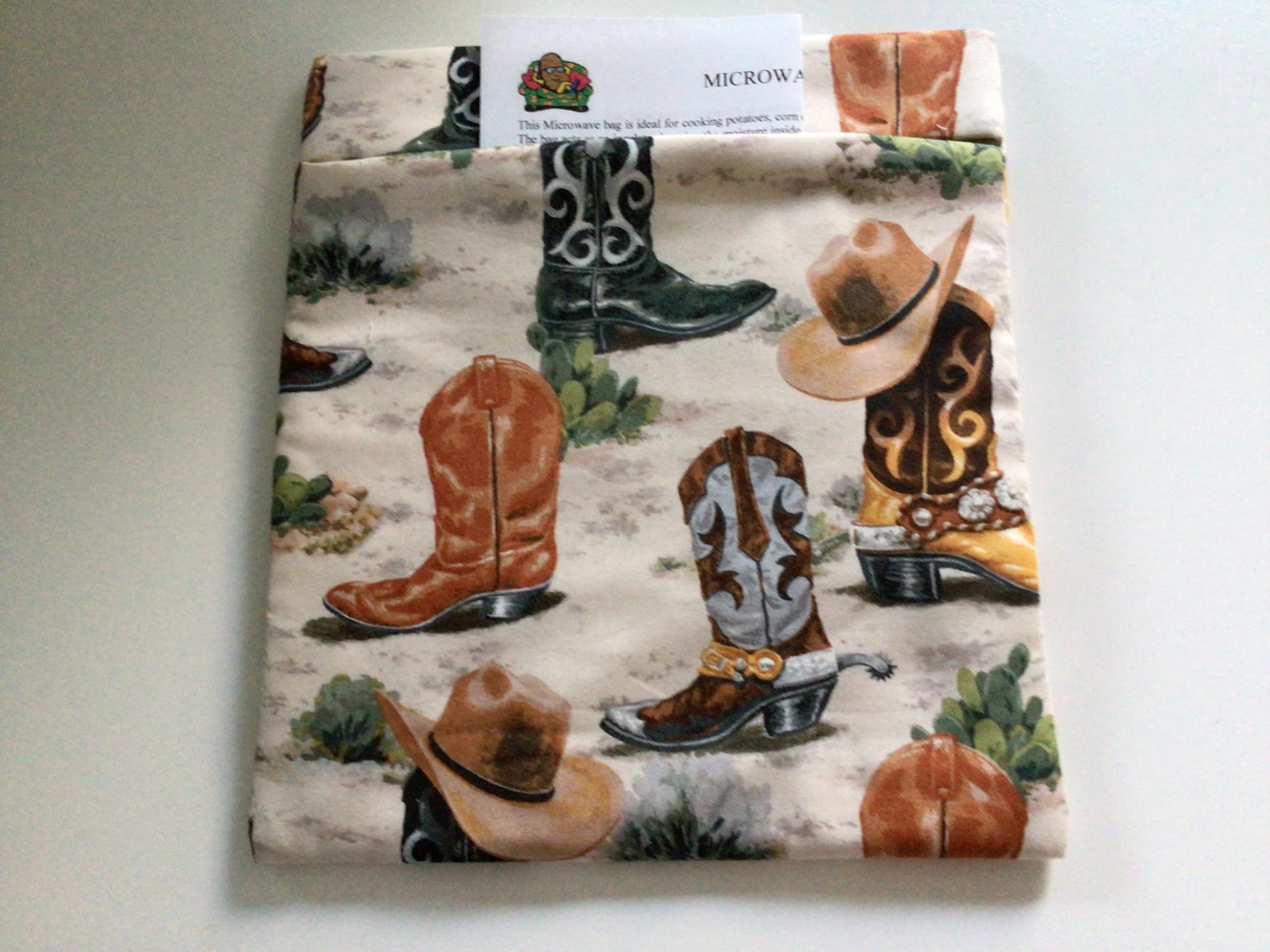 Microwave Potato Bag - Large All Cotton Baked Potato Pouch for Cowboy Boots & Hats - Handmade Kitchen Utensil with Cactus Design | Perfect for Camping, Western Themed Parties & Quick Microwave Meals