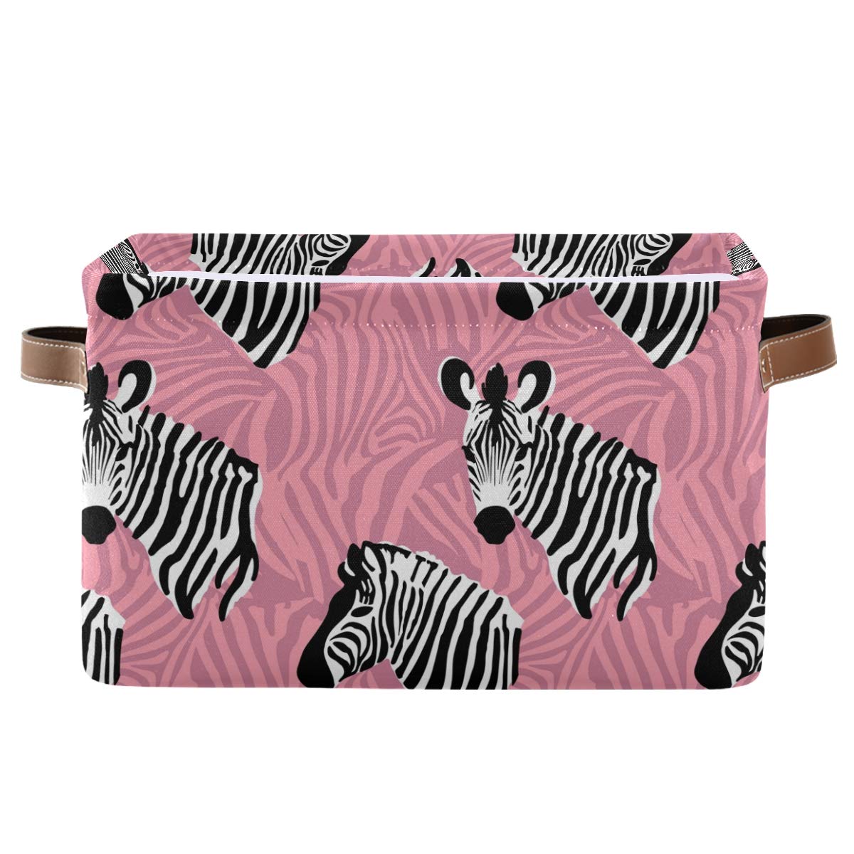 AGONA Large Foldable Storage Bin - Modern Zebra Print Pink Stripes Collapsible Fabric Basket with Leather Handles - Home Organization for Closet, Bedroom, Nursery & Kids Room Storage (1 Pack) | Perfect for Toys, Blankets & Seasonal Decor