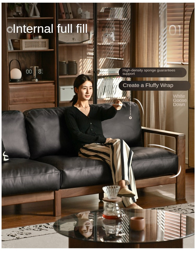 Black Walnut Solid Wood Modern Straight Sofa - Contemporary Fabric Upholstery for Living Room, Lounge & Office Spaces