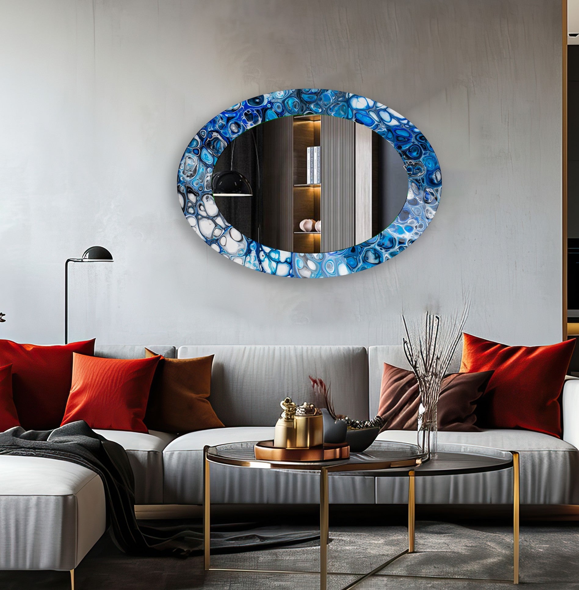 Blue Modern Oval Wall Mirror - Elegant Home Decor for Living Room, Bedroom & Entryway - Perfect for Adding Style & Space