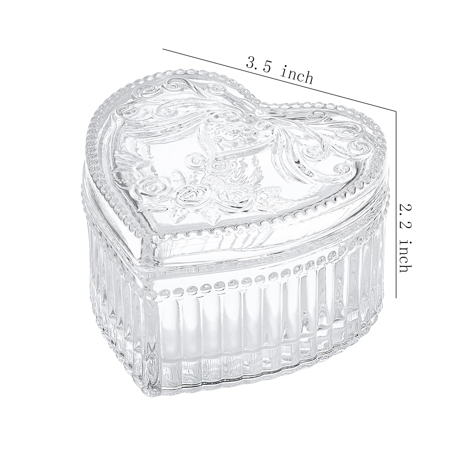 Gaolinci Crystal Glass Heart-Shaped Jewelry Box with Lid - Elegant Embossed Storage for Rings, Necklaces & Candy - Perfect for Valentine's Gifts, Wedding Favors & Home Decor