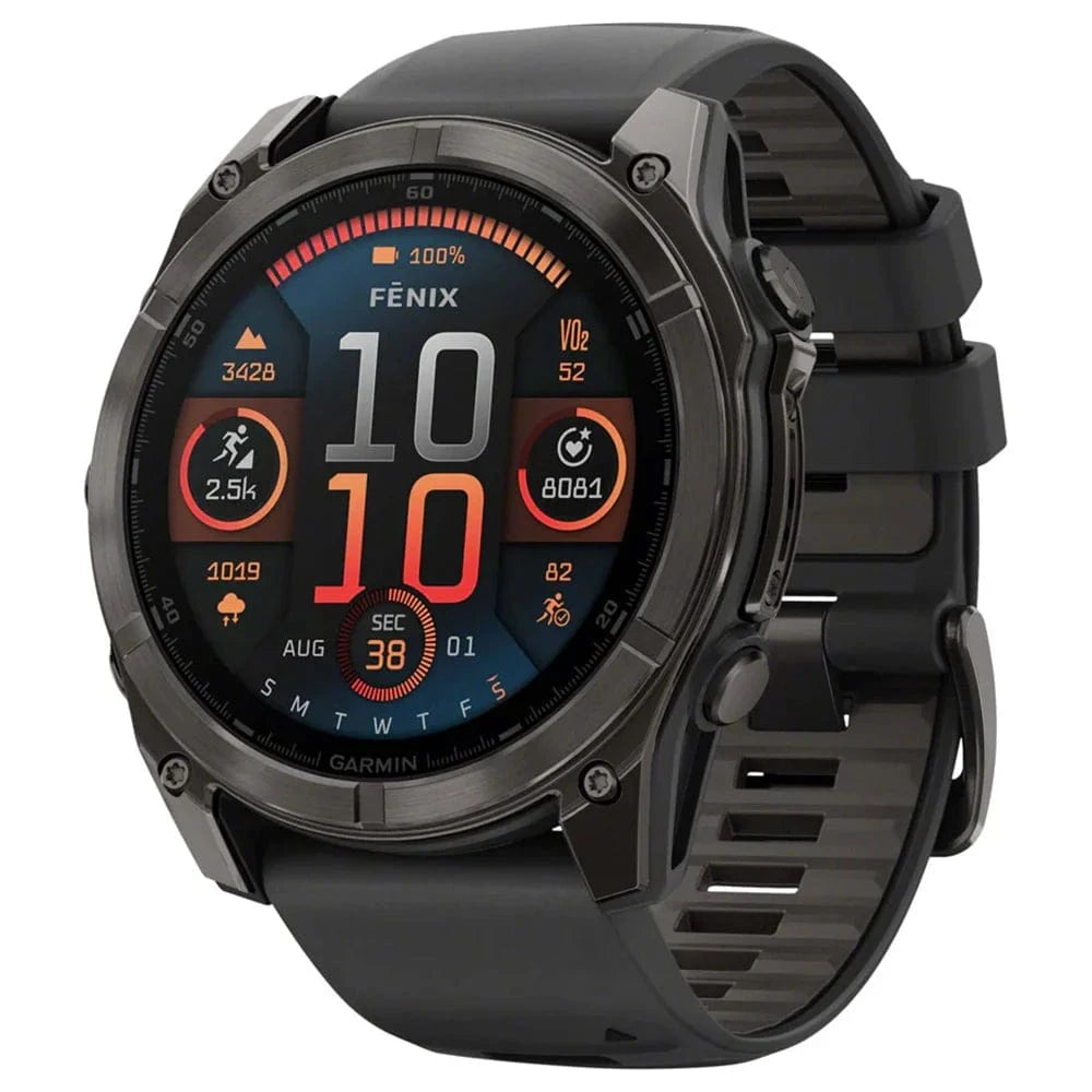 Garmin Fenix 8 Smartwatch 51mm AMOLED Display, Sapphire Lens, Carbon Gray DLC Titanium Case with Black/Pebble Gray Silicone Band - GPS, Heart Rate Monitor for Running, Hiking & Outdoor Sports