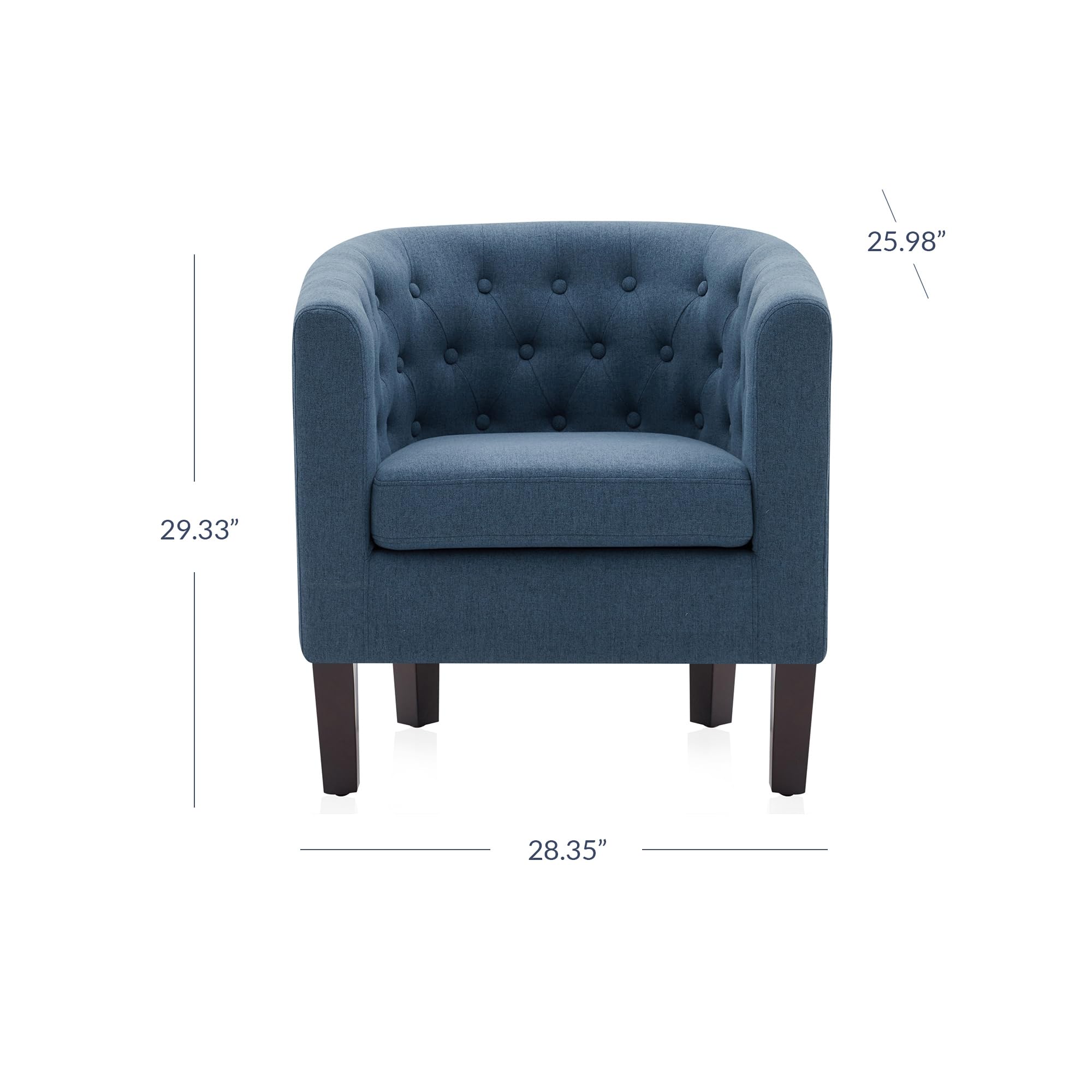 BELLEZE Navy Blue Accent Chair - Elegant Tufted Upholstered Barrel Club Chair with Sturdy Legs & Linen Fabric for Living Room & Bedroom | Perfect for Reading Nooks, Home Office & Lounge Areas (Berlinda Collection)