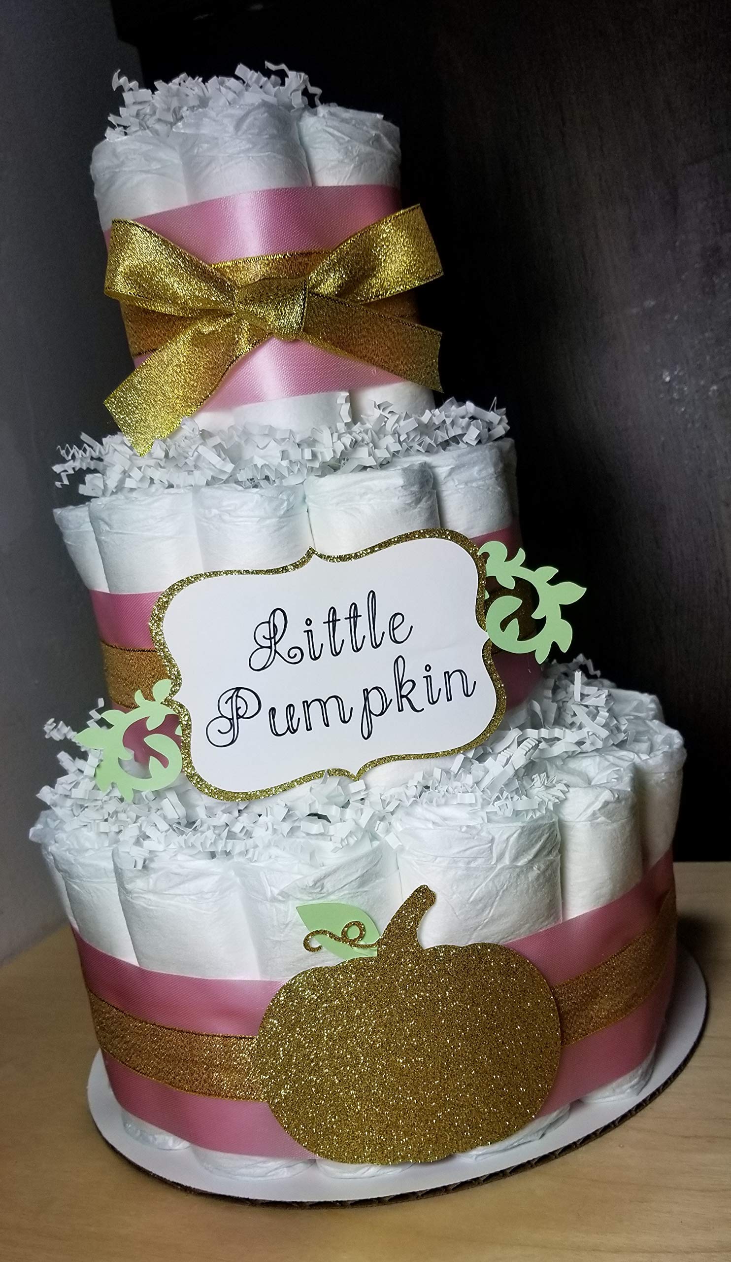 Little Pumpkin Diaper Cake - 3 Tier Baby Shower Gift for Newborns - Gold, Blue, Pink, Brown Options - Perfect for Baby Showers, Gender Reveals & Nursery Decor