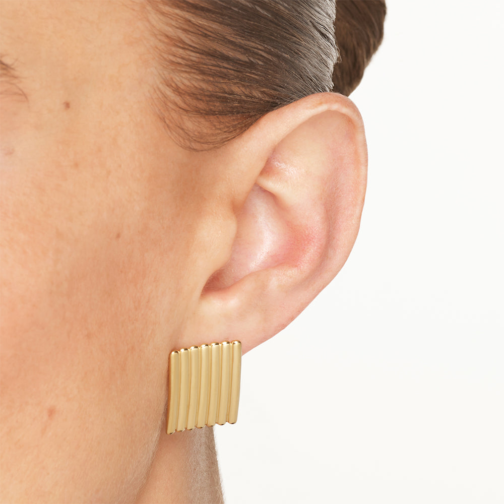 Gold Ribbed Square Stud Earrings for Women - Minimalist Chic Jewelry for Everyday Wear & Special Occasions