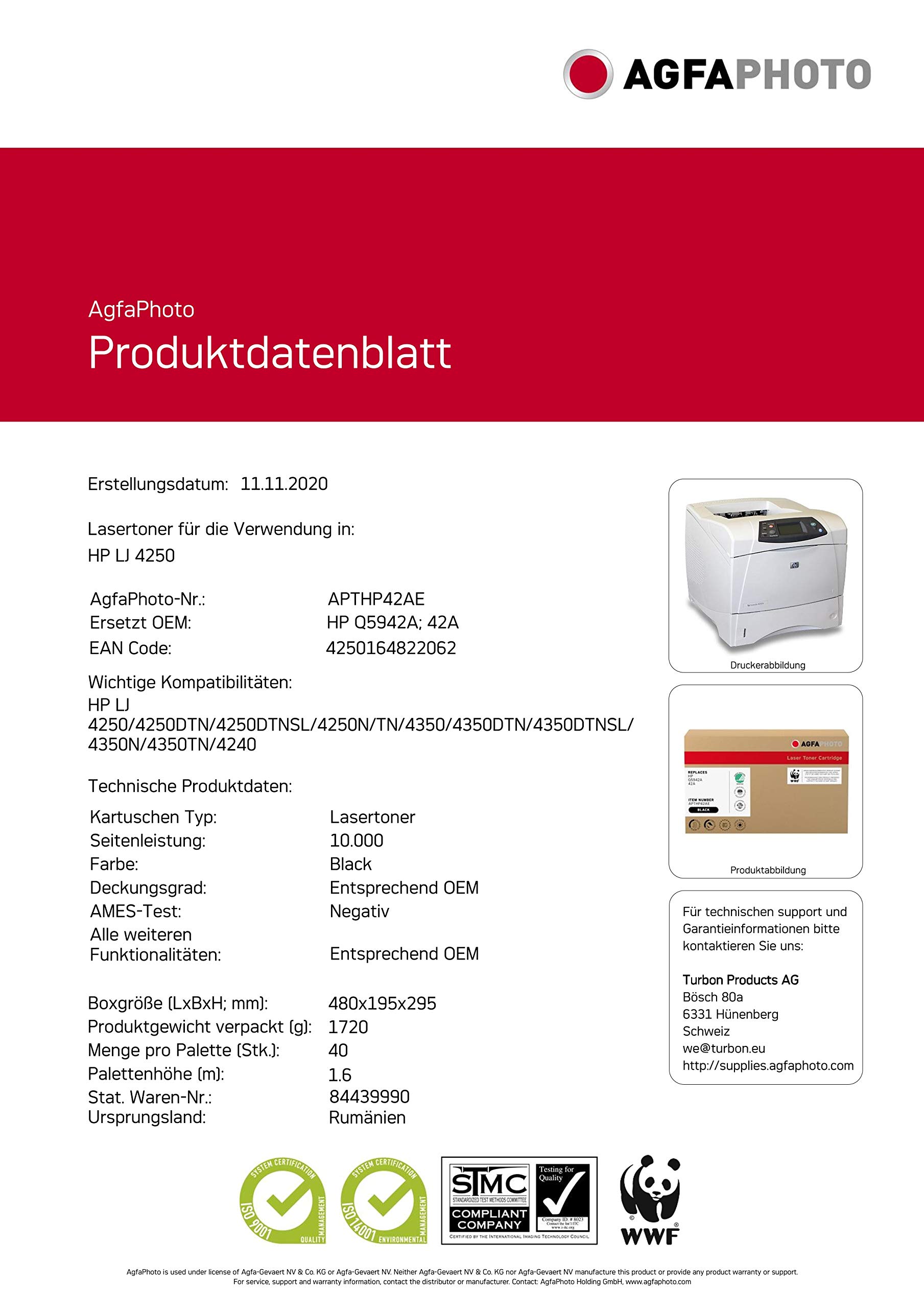 Original Title: Agfaphoto APTHP42AE Copy and Laser Printer Cartridges for HP Laserjet 4250/4350 Q5942A   Optimized Title: Agfaphoto APTHP42AE High-Yield Toner Cartridge - Compatible with HP LaserJet 4250/4350 (Q5942A) - Reliable Printing for Office & Home Use    (Note: The optimized title improves SEO by including keywords like 