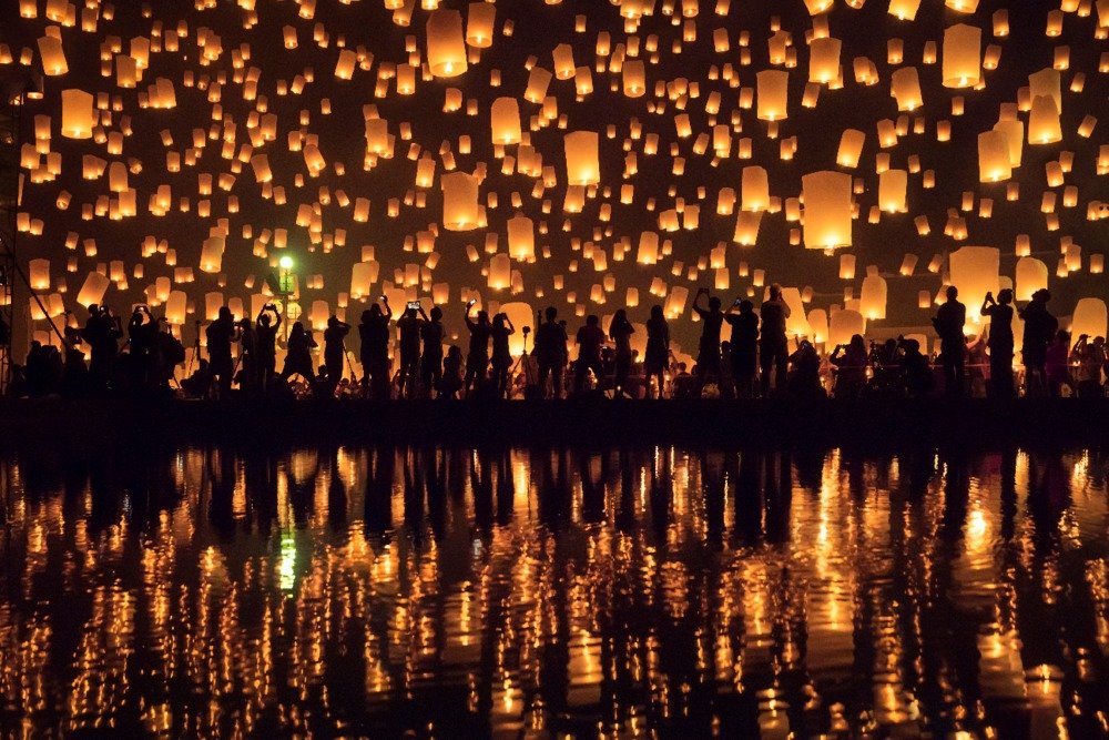Yi Peng Festival in Chiang Mai, Thailand - 24x36 Signed Art Print, Wall Decor Poster for Home & Office - Perfect for Living Room, Bedroom & Office Decoration