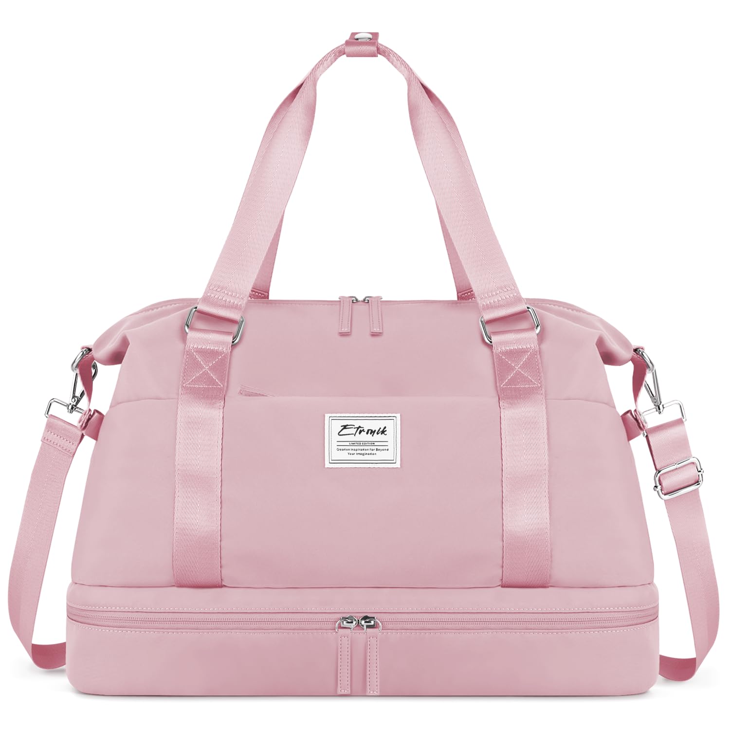 ETRONIK Women's Weekender Gym Bag with Shoe Compartment & Wet Pocket - Travel Duffel Bag with Trolley Sleeve for Overnight Trips, Workouts, Airplane Carry-On (Pink) - Perfect for Gym, Travel & Weekend Getaways
