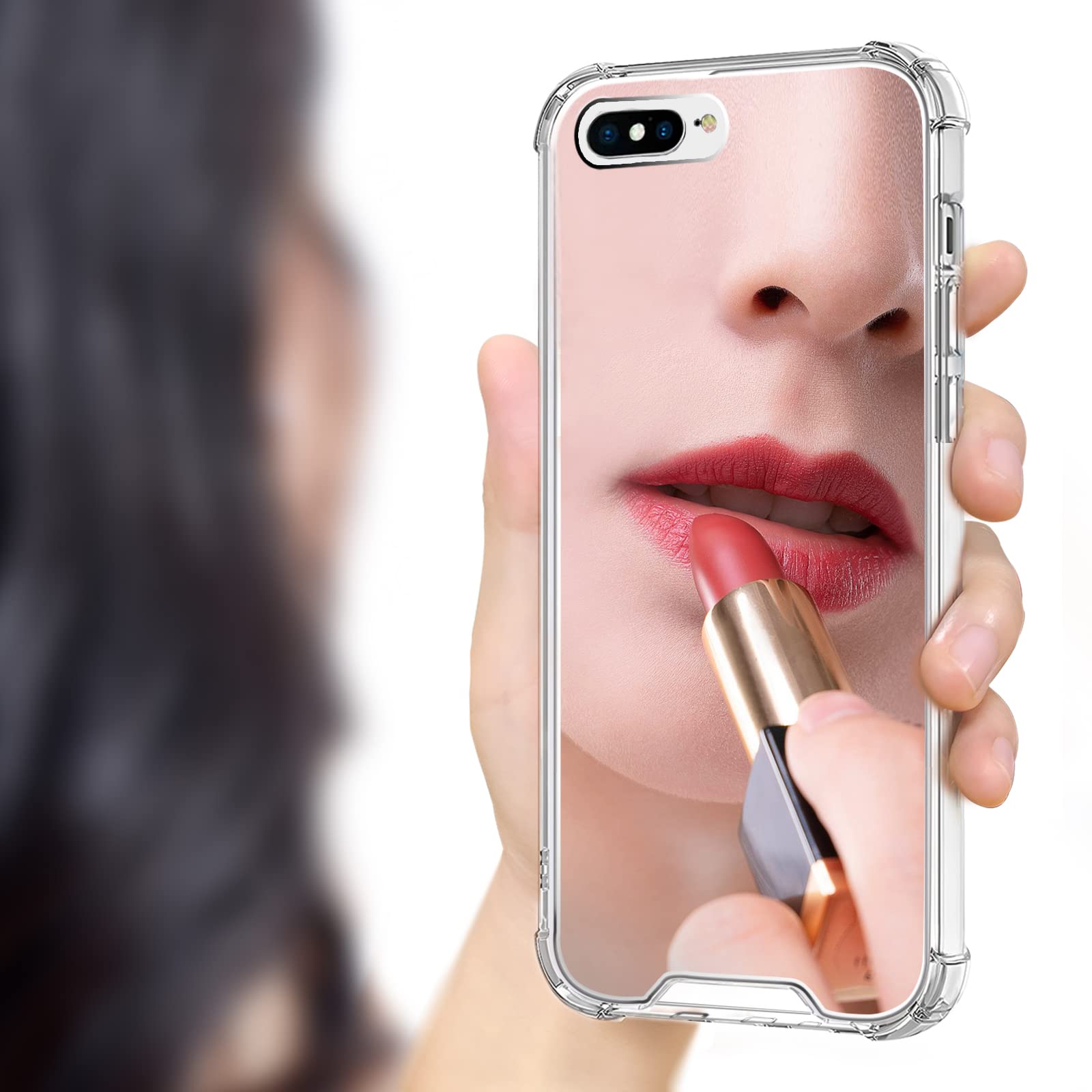 Cavdycidy iPhone 7/8/SE2 Mirror Case - Shockproof 4 Corner Protection, Hard Mirror Back with Soft Bumper, Slim Protective Cover for Women & Girls (Classic Mirror) - Perfect for Makeup, Selfies & Daily Use