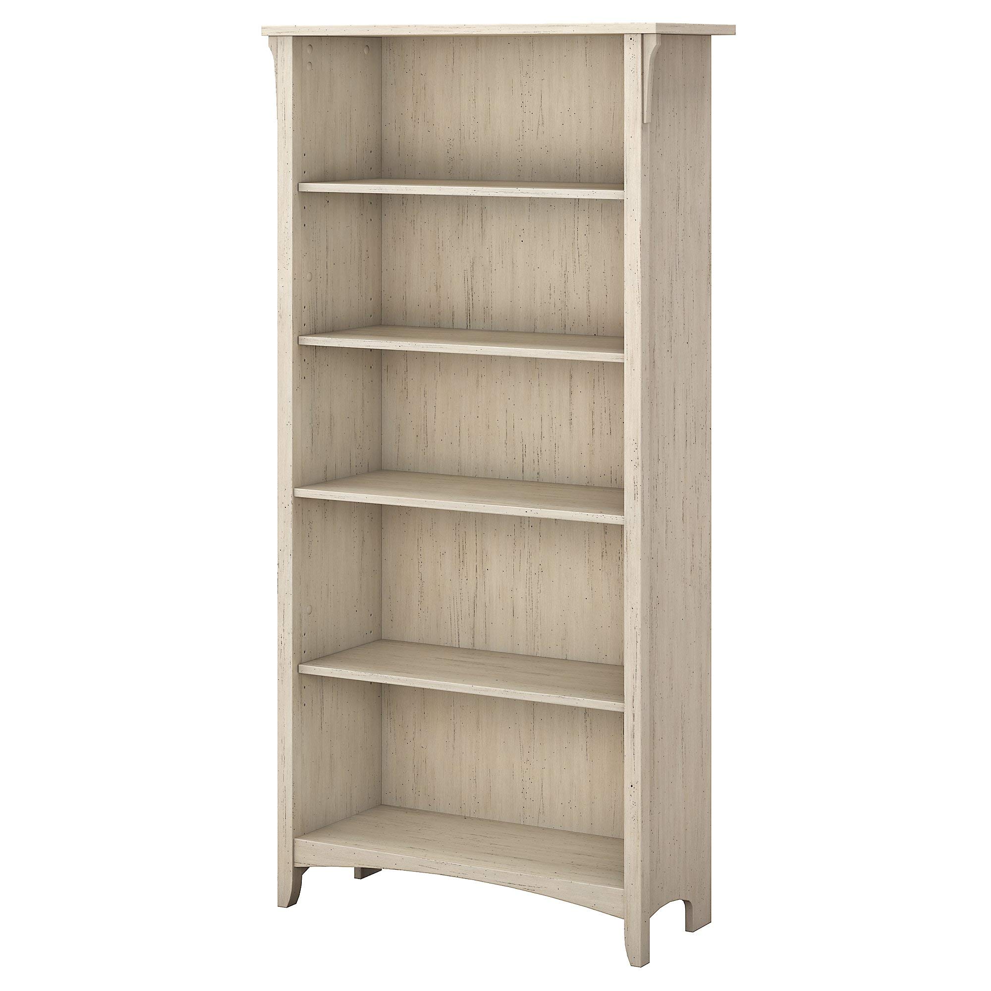 Bush Furniture Salinas Small Computer Desk with Hutch & 5-Shelf Bookcase Set, Antique White - Compact Home Office Desk for Small Spaces, Study & Workstation Solution