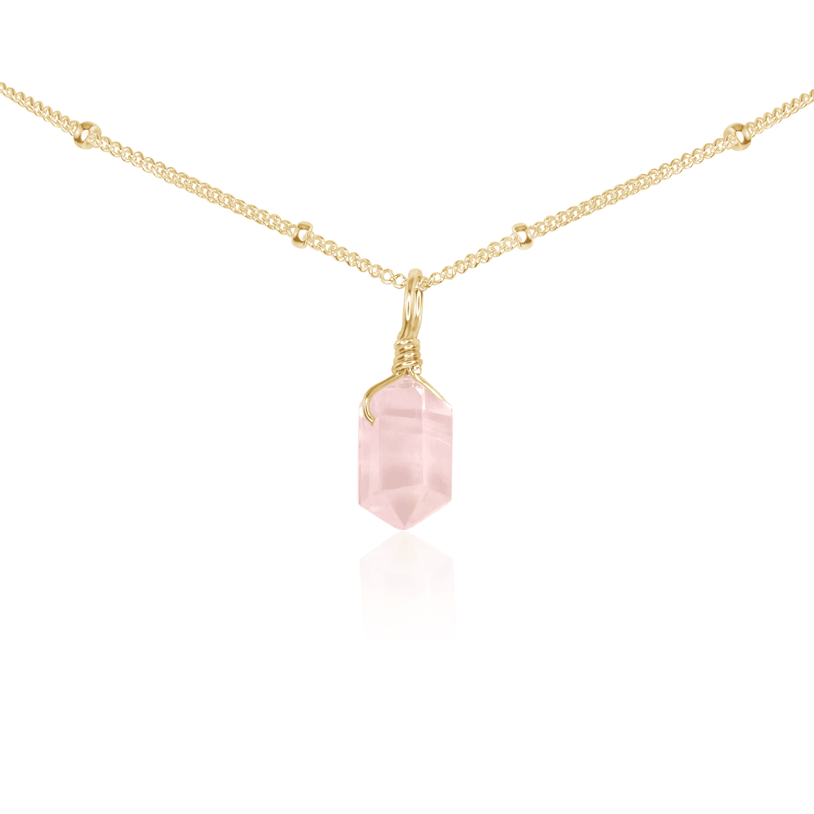 Rose Quartz Mini Double Terminated Crystal Point Pendant Choker Necklace - Natural Healing Stone Jewelry for Women, Spiritual Gift, Boho Chic Accessory for Meditation, Yoga & Energy Healing