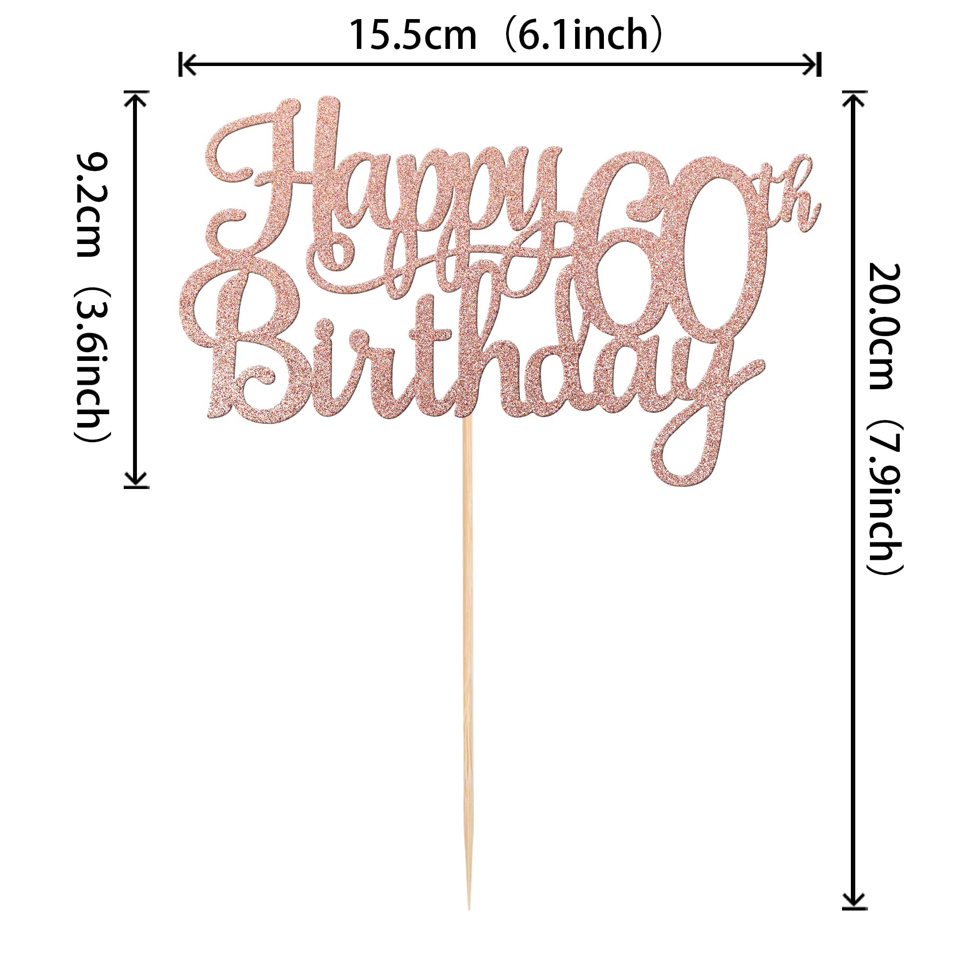 1 PCS 60th Birthday Cake Topper - Glitter 'Cheers to 60 Years' Cake Decoration for Happy 60th Birthday Party Supplies (Rose Gold) - Perfect for Anniversary Celebrations, Milestone Birthdays & Festive Decor