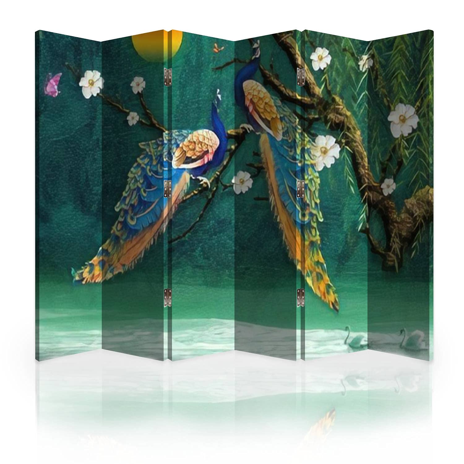 3D Peacock Canvas Room Divider Screen - 6 Panel Folding Privacy Partition Wall Separator for Bedroom, Office & Living Room Decor