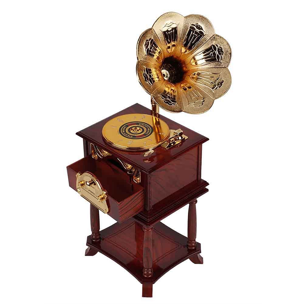 Vintage Phonograph-Shaped Music Box - Handcrafted Wooden Musical Jewelry Box with Melody for Kids & Music Lovers (Brown) - Perfect Gift for Birthdays, Anniversaries & Home Decor