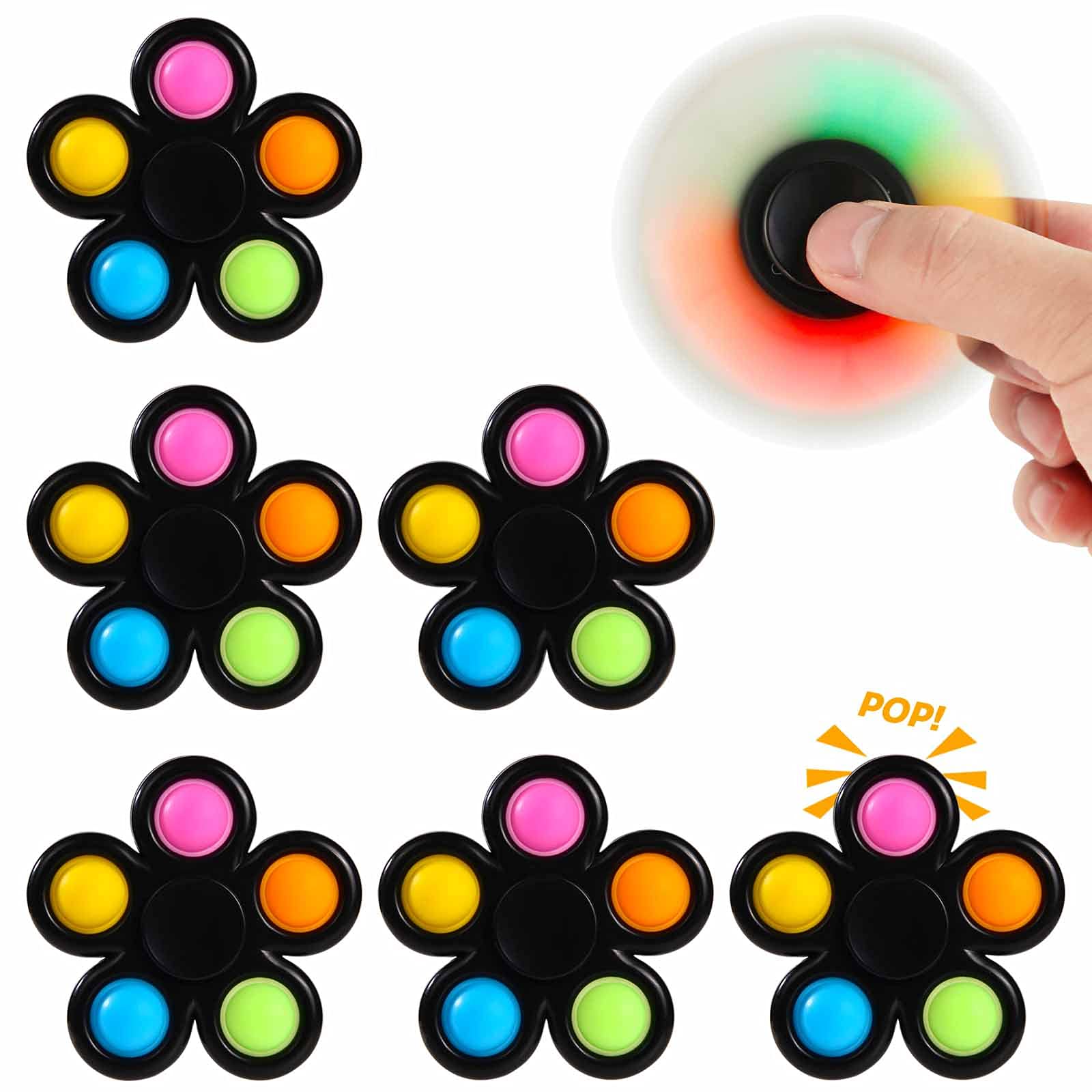 Effacera 6 Pack Fidget Spinners Toys - Stress Relief Sensory Toys for Kids & Adults, Push Bubble Pop Spinners Bulk Pack - Perfect for Christmas Party Favors, School Gifts, Office Desk Toys (Great for ADHD, Anxiety Relief & Focus)