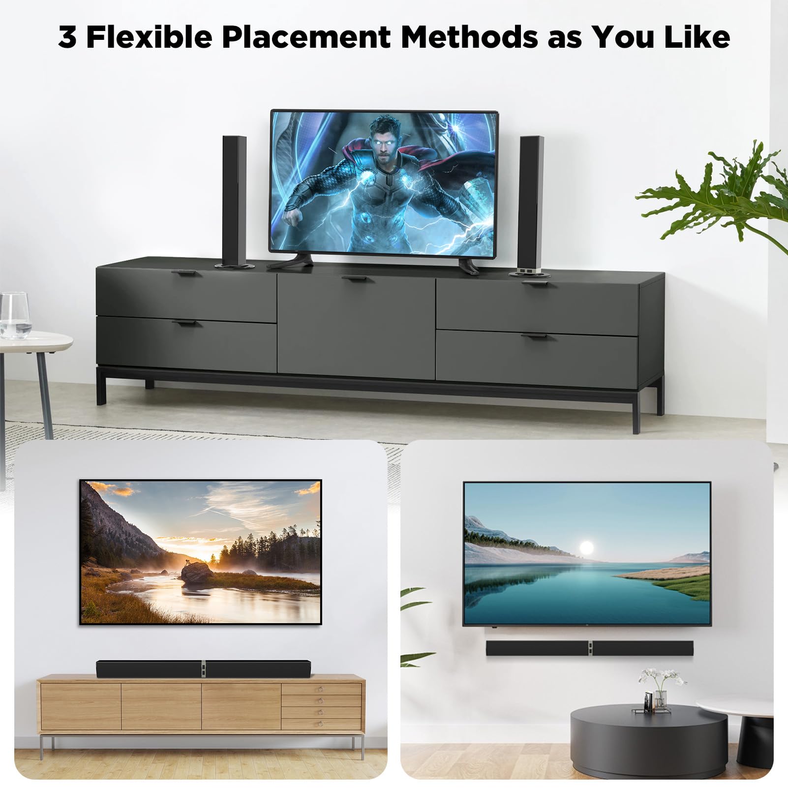 MZEIBO TV Sound Bar - 60W Bluetooth 5.0 Detachable Soundbar with ARC/Optical/AUX, 32-Inch Smart TV Speaker for Enhanced Home Theater Audio, Perfect for Living Room and Bedroom Entertainment