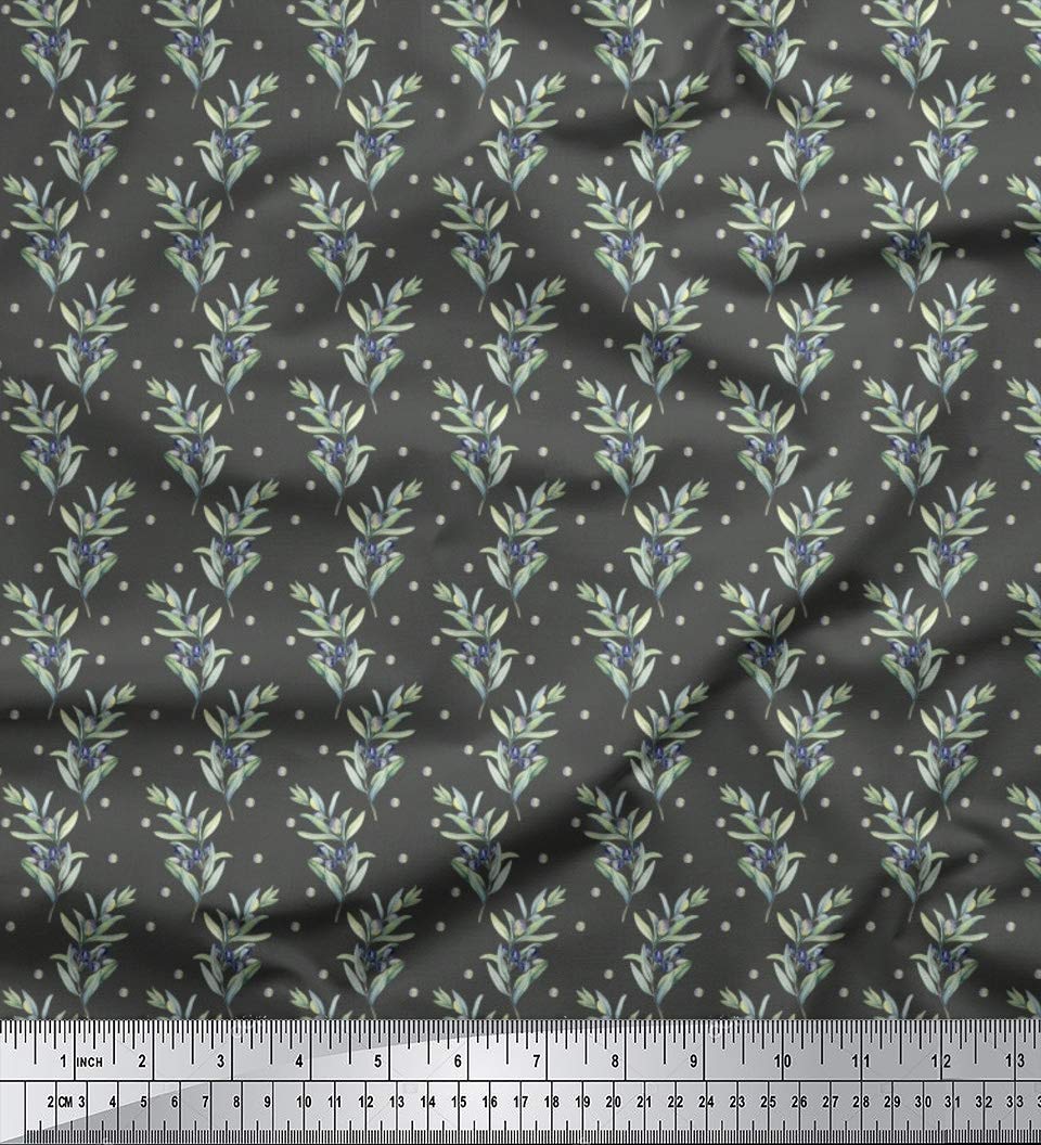 Soimoi Moss Georgette Gray Fabric by The Yard - 44 Inch Wide Printed Fabric with Blueberry Leaves Design for Dresses, Scarves & DIY Crafts - Lightweight Flowy Material for Summer Apparel & Fashion Accessories