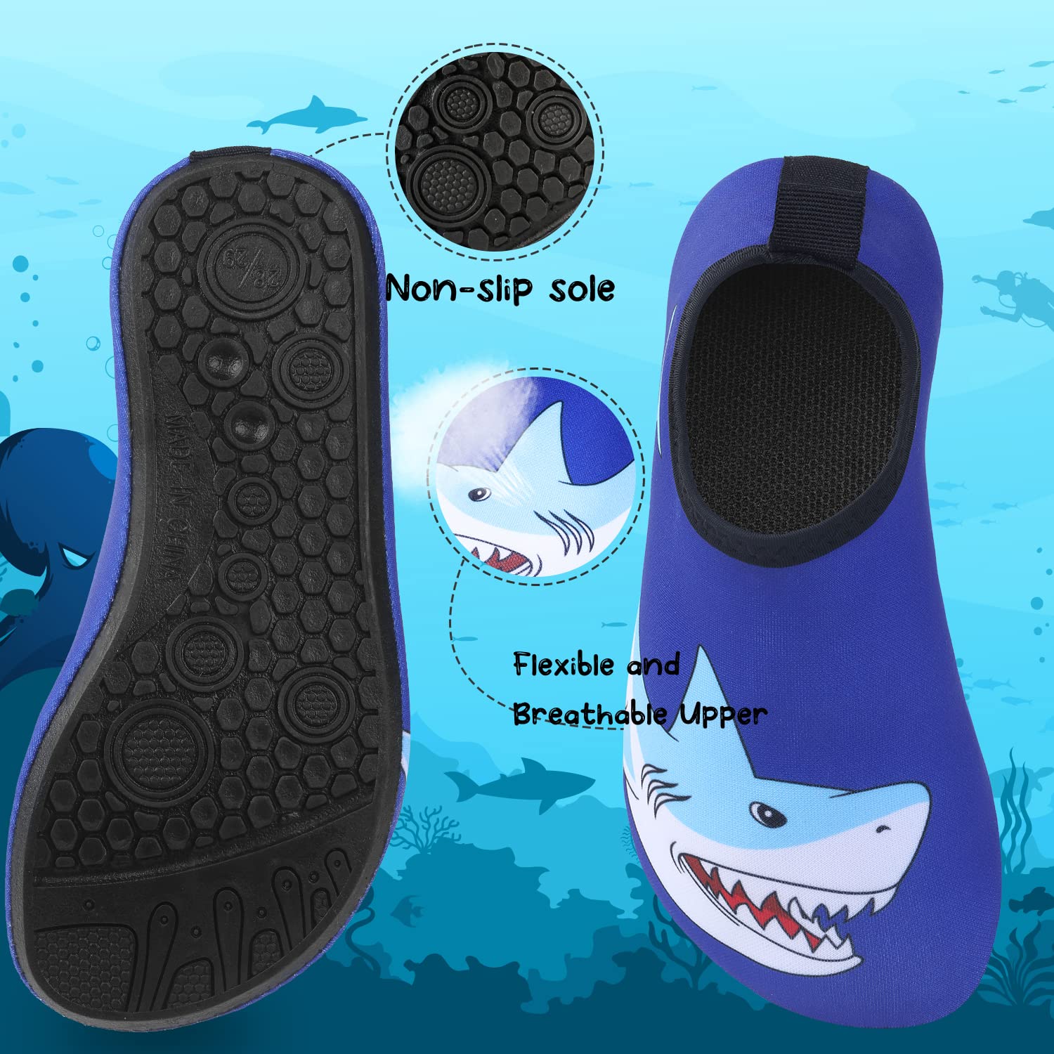 **Non-Slip Quick Dry Kids Swim Water Shoes for Boys & Girls – Toddler Beach Aqua Socks for Outdoor Sports, Pool, Surfing & Water Play**