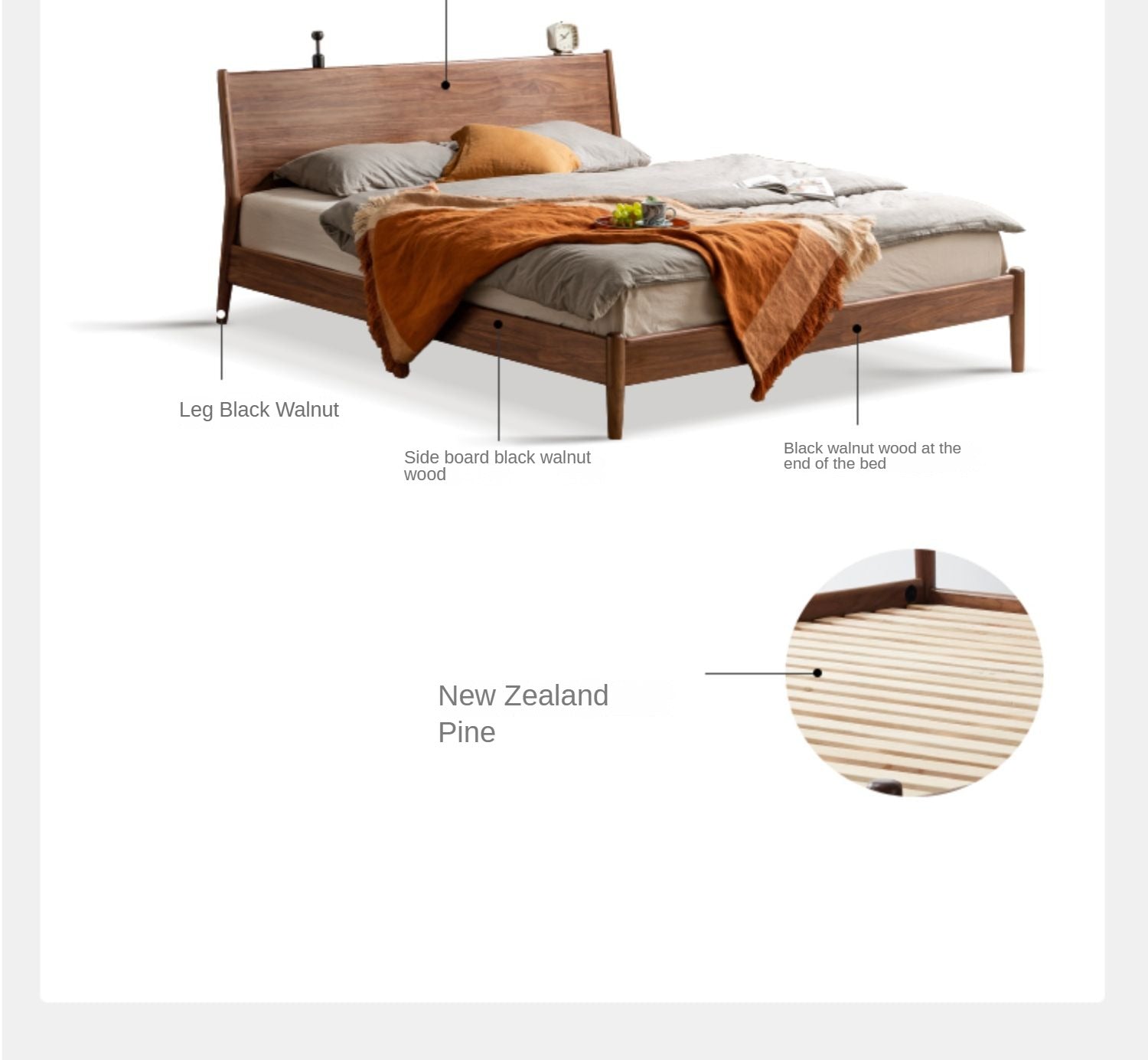 Solid Black Walnut Wood Bed Frame - Queen Size, Natural Wood Grain, Sturdy Platform Bed - Perfect for Modern, Farmhouse & Rustic Bedroom Decor