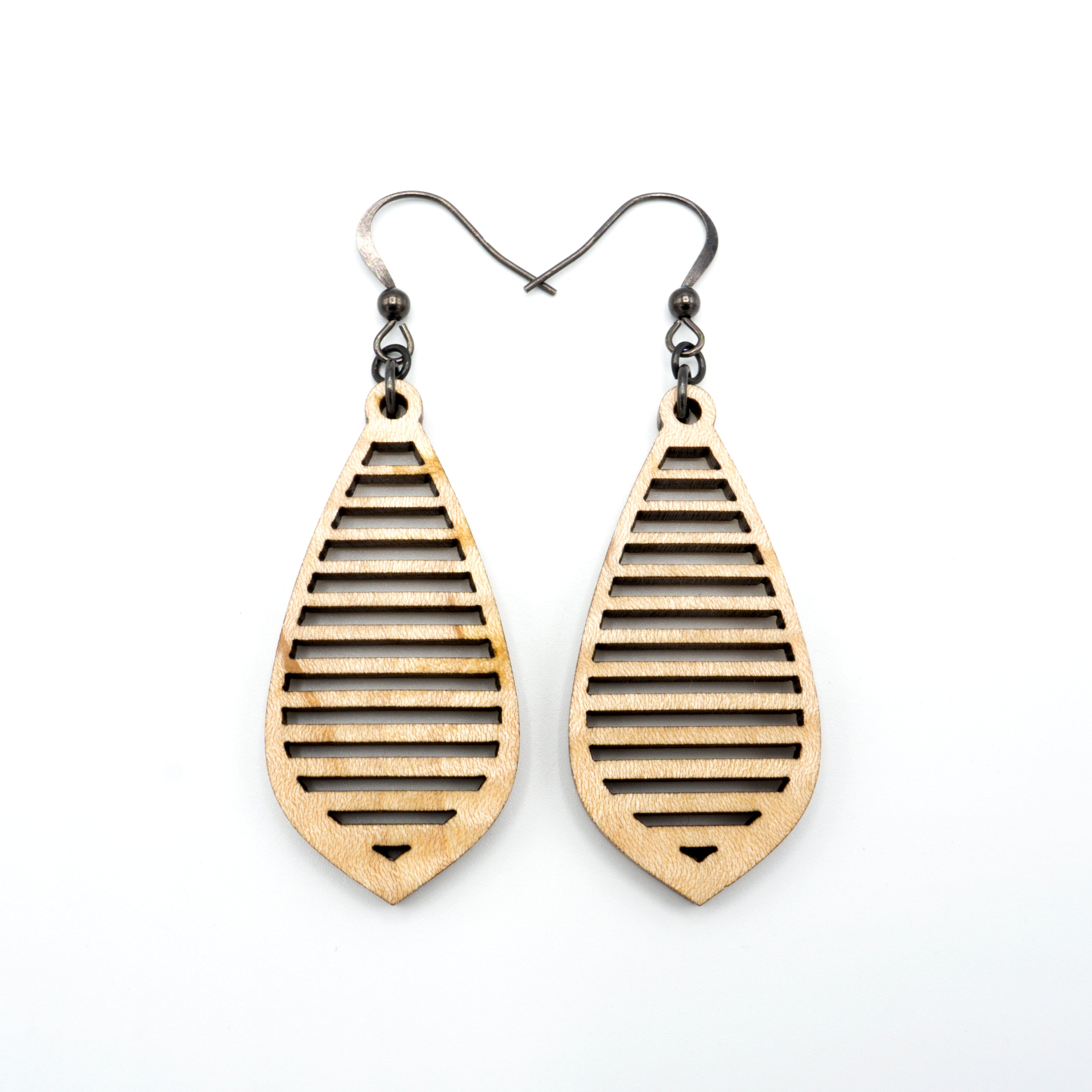 Gem Point 10 [S] - Handmade Curly Maple Wood Earrings | Lightweight Dangle Earrings for Women | Perfect for Boho, Casual & Office Wear