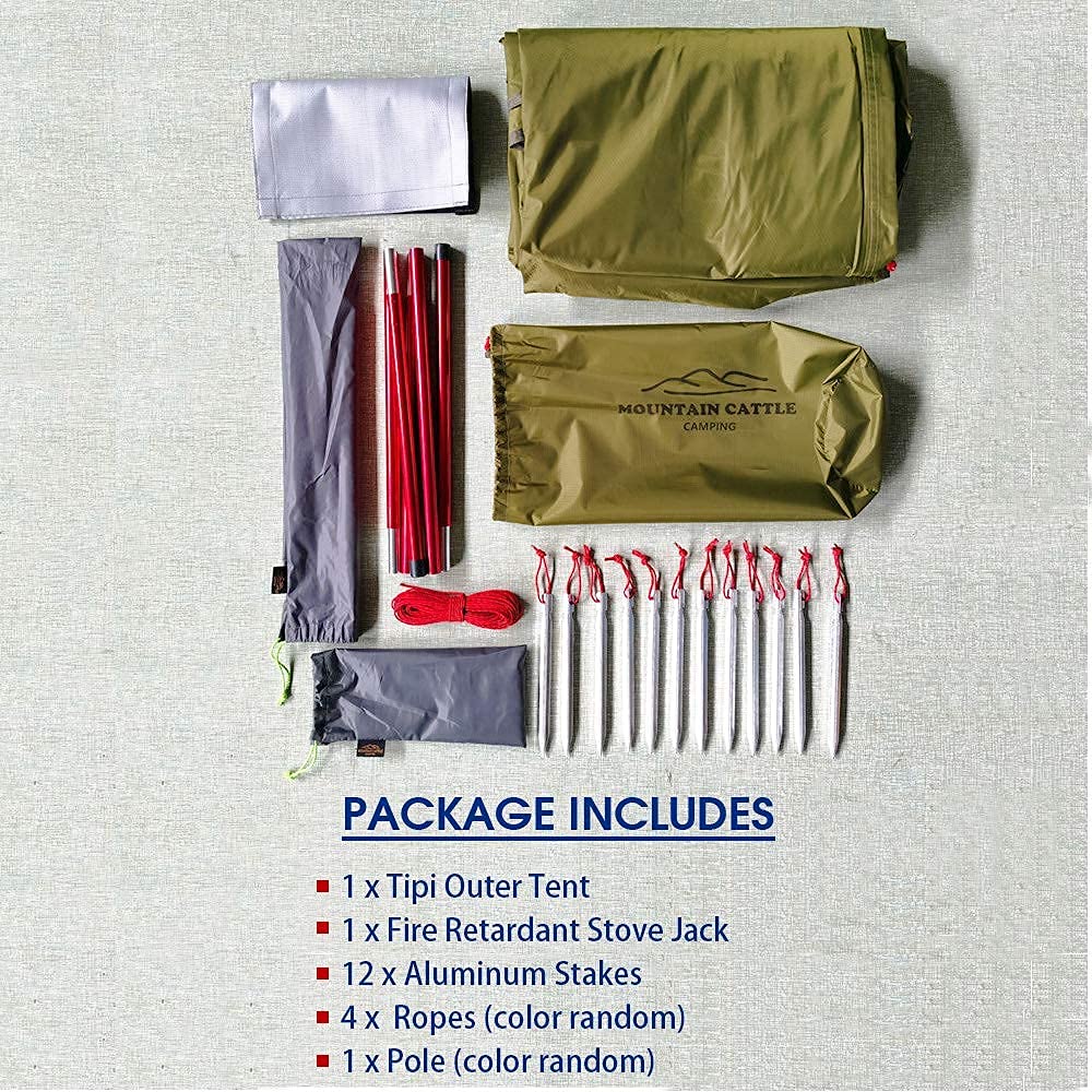 4 Person 5lb Lightweight Tipi Hot Tent with Stove Jack - 7'3