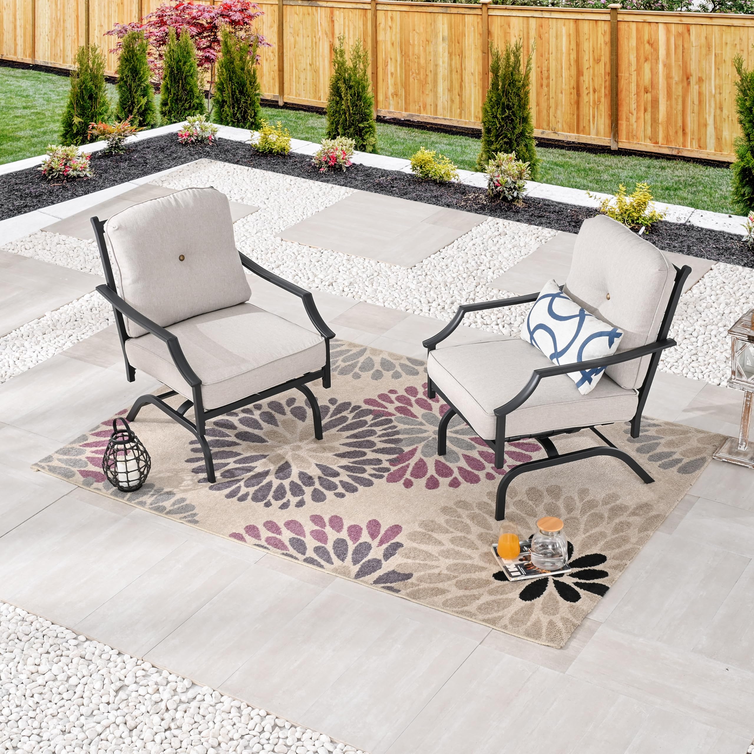 LOKATSE HOME 2-Piece Outdoor Metal Patio Chairs Set with Cushions - Beige Bistro Dining Armchairs for Garden, Balcony & Backyard Conversation Seating