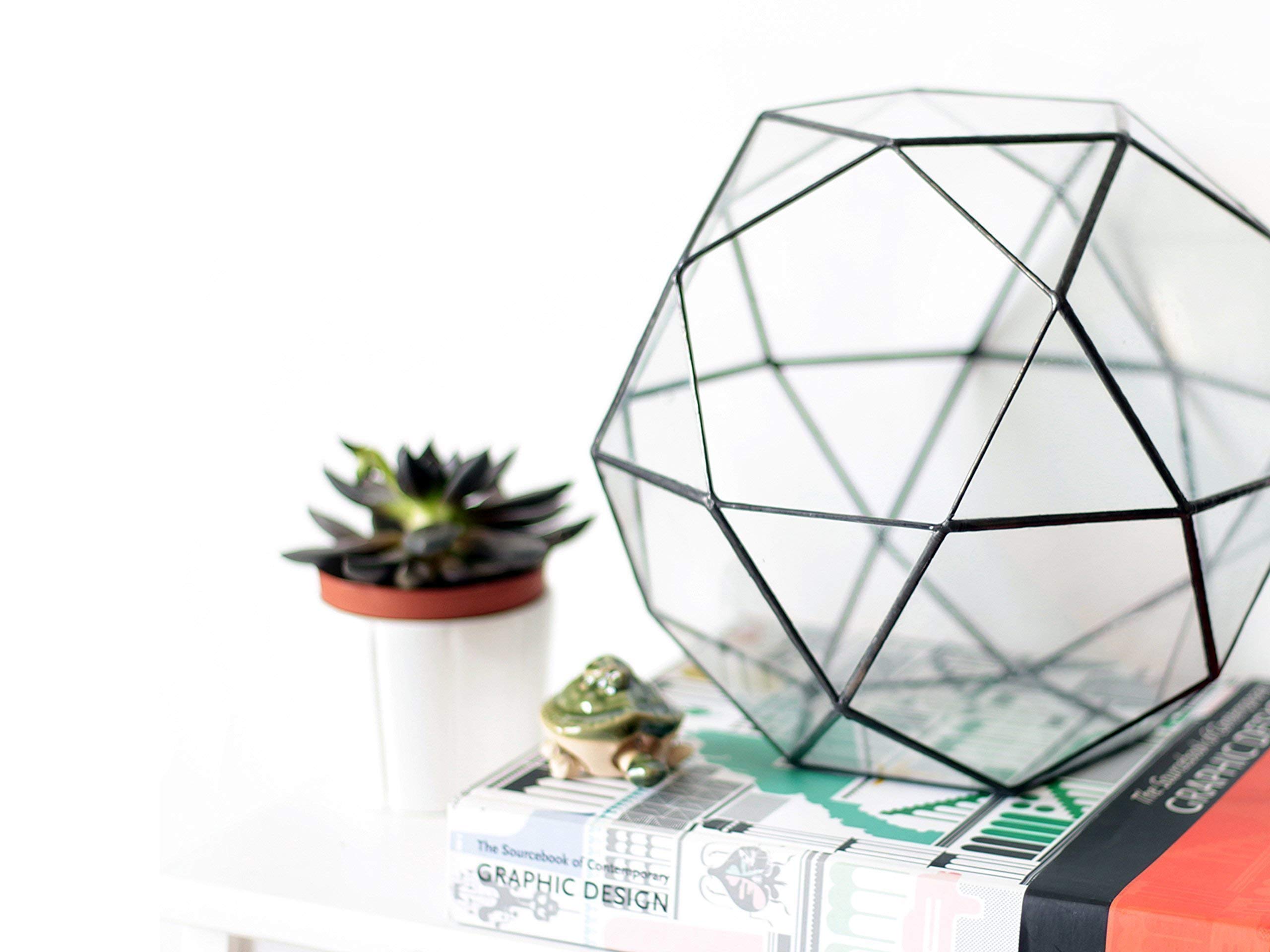 Geometric Glass Terrarium Planter for Indoor Plants - Large Icosidodecahedron Shape in Copper, Silver & Black - Modern Home & Office Decor for Succulents, Air Plants & Mini Gardens