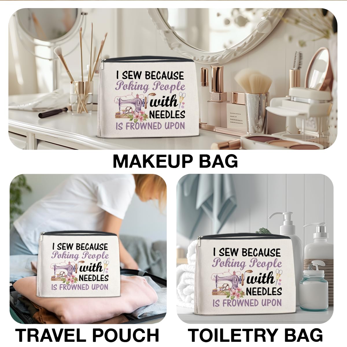 Premium Quilting & Sewing Gifts Makeup Bag for Women - Zippered Cosmetic Pouch for Travel, Purse & Toiletry - Perfect Birthday, Christmas Gift for Mom, Grandma & Sewing Lovers - Ideal for Quilters, Hostess Gifts & Everyday Use
