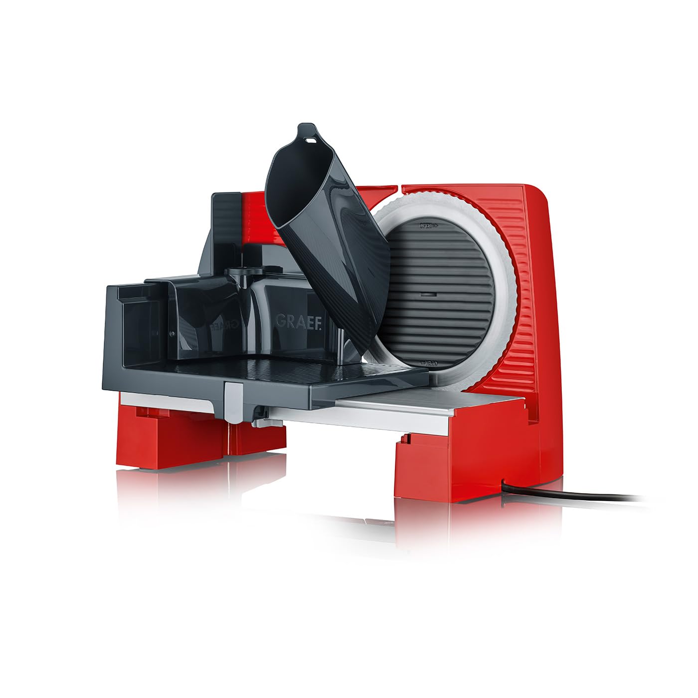 Graef S 10003 Electric 170W Aluminum Red Food Slicer - Compact Deli Meat & Cheese Cutter (230mm Blade, 325mm Cutting Length) - Perfect for Home Kitchens, Delis & Catering Businesses