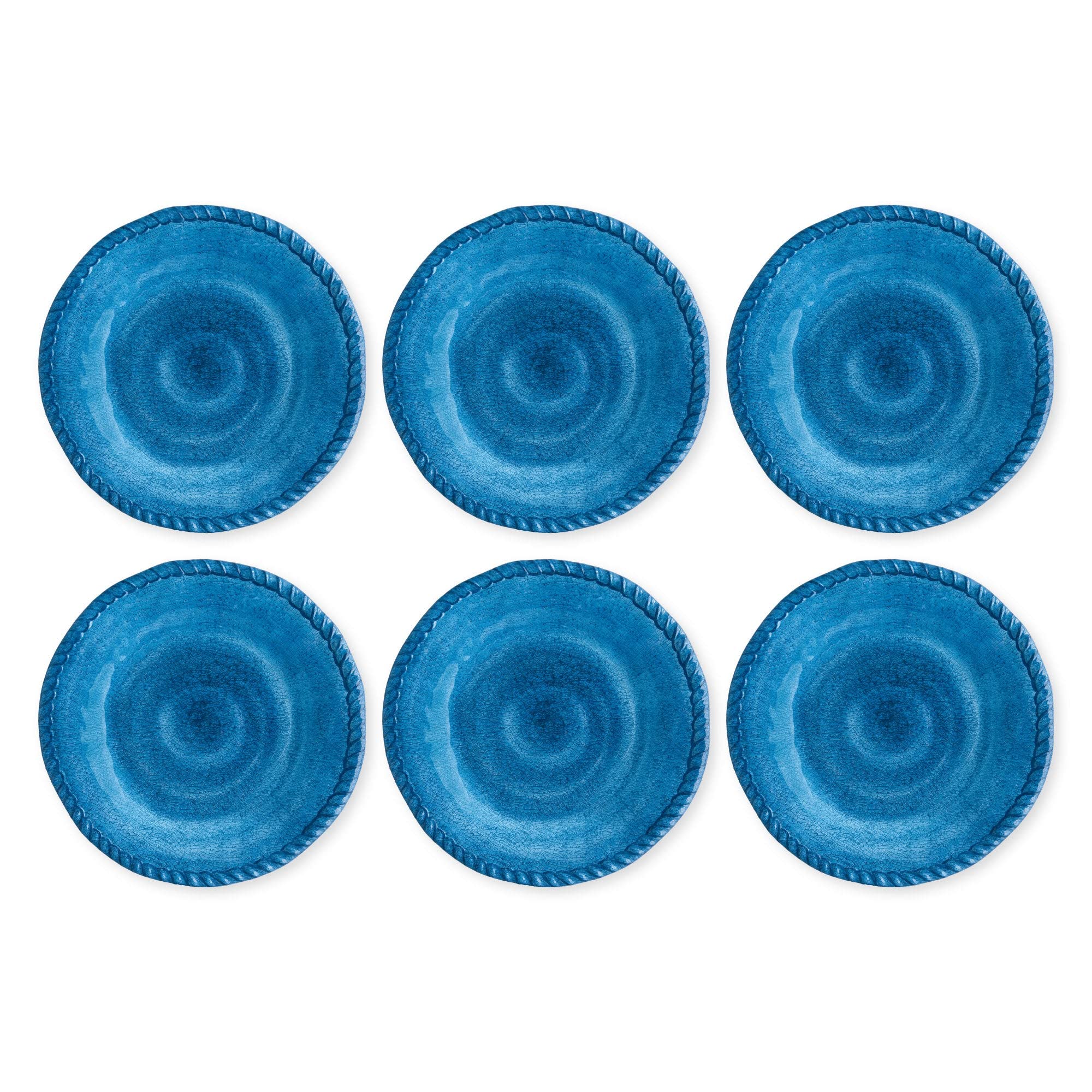 UPware 6-Piece Melamine Salad Plate Set - BPA-Free, Dishwasher Safe 9-Inch Round Plates for Risotto, Pasta & Salad | Durable Dinnerware for Outdoor Picnics, BBQs & Casual Dining (Rope Blue Design)