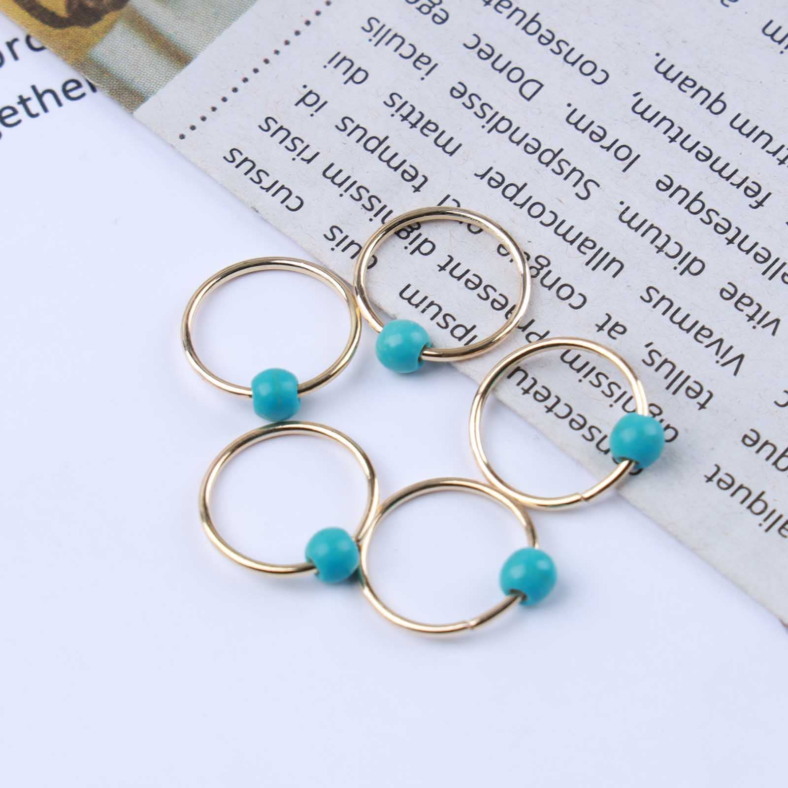 Boho Tribal Turquoise Circle Hair Rings Set - Gold & Turquoise Dreadlock Braid Loops, Hair Jewelry Accessories for Women & Girls - Perfect for Festivals, Weddings, and Everyday Boho Style