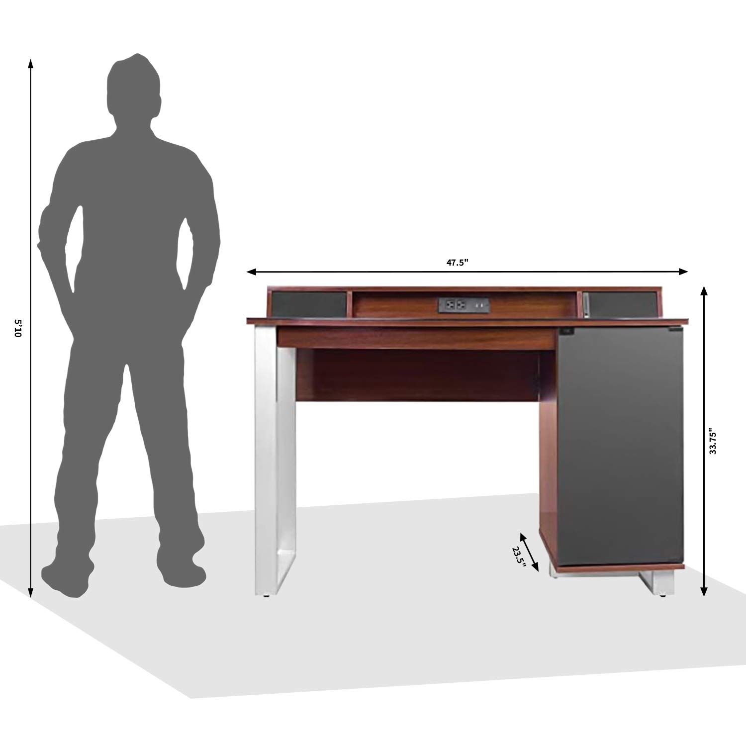 Bell'O 48 Inch Enterprise Desk with Built-in Speakers & USB Charging Station - Cherry Wood Finish (ODS4915-NC10) for Home Office & Gaming Setup