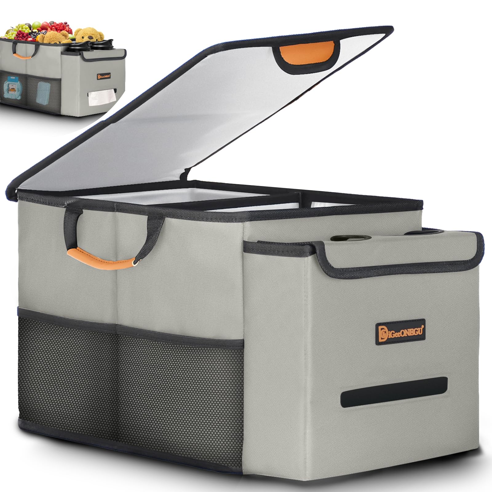 Car Seat Organizer with Cooler Compartment & Storage - Front & Back Seat Organizer for Kids, Travel Essentials with Lid, Cup Holder & Tissue Pocket - Perfect for Road Trips, Family Vacations & Daily Commutes (Silver Grey)