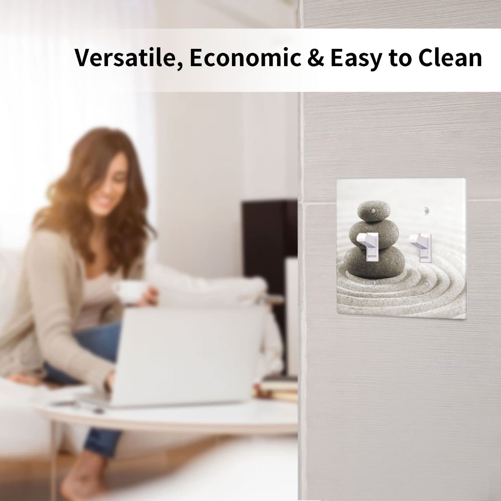 Zen Stone Double Light Switch Cover - Decorative 2 Gang Toggle Switch Plate (4.5 x 4.5 Inch, Gray) - Modern Wall Plate for Living Room, Bedroom & Office Decor