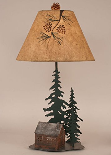 Rustic Iron Pine Tree with Cabin Lamp - Outland Finish for Cozy Home & Cabin Decor | Perfect for Living Room, Bedroom, or Cabin Retreat