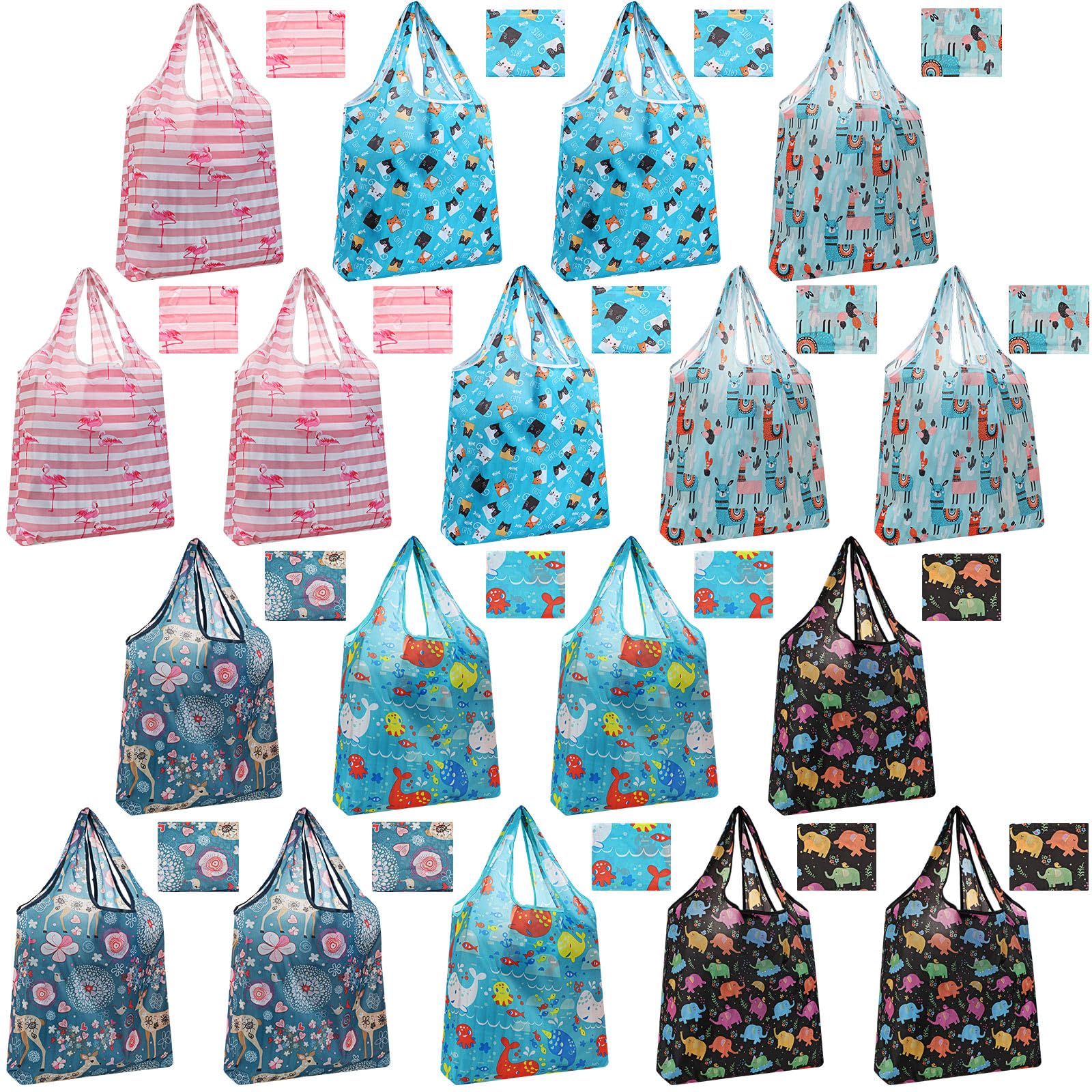 WeeWooday 18-Pack Foldable Reusable Shopping Bags - Machine Washable & Waterproof Grocery Bags for Shopping, Travel & Storage | Eco-Friendly Collapsible Tote Bags