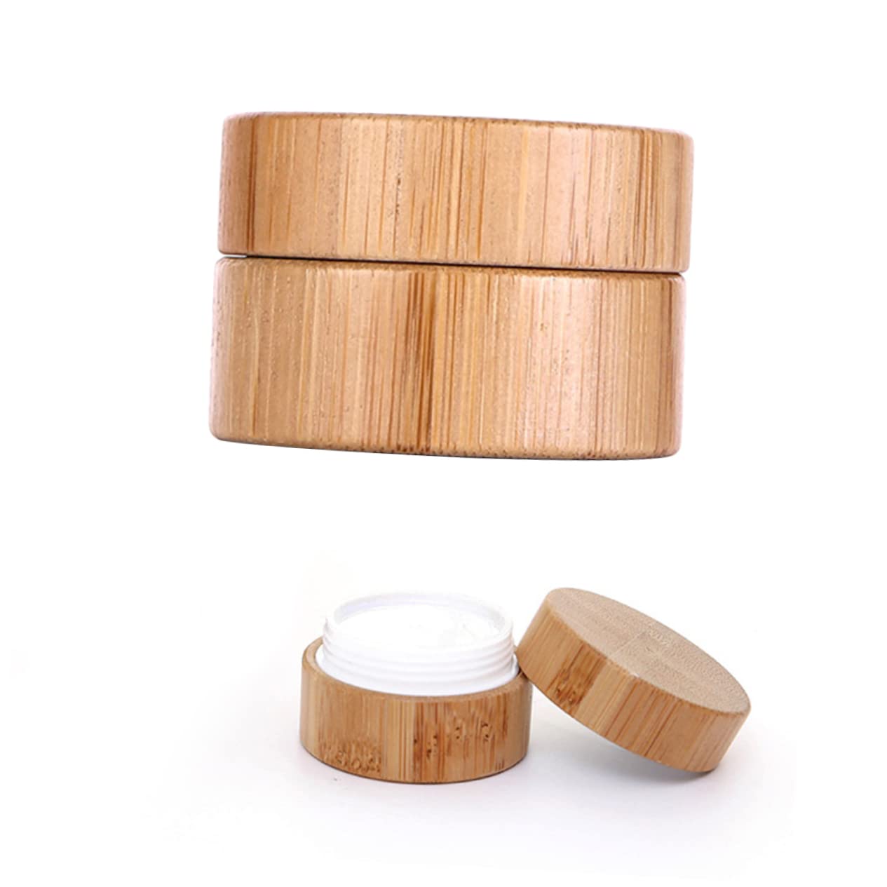 Minkissy 1pc Refillable Wooden Makeup Powder Case with Glass Container & Puff - Empty Cosmetic Jar for Cream, Loose Powder, Terrarium - Compact Travel-Friendly Design for Home & On-the-Go Use