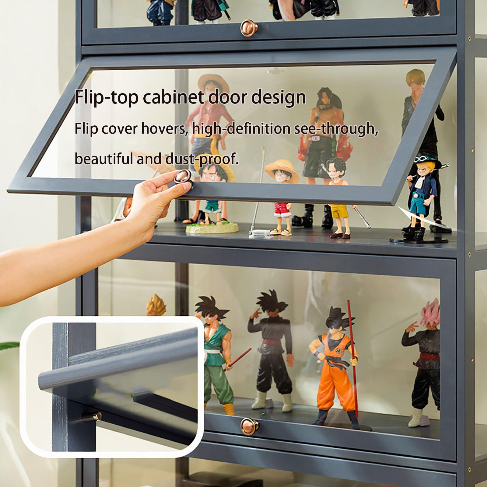 Gray Glass Curio Display Cabinet with Acrylic Door - 80x106cm Large Collectibles Organizer Shelf for Toys, Figurines & Memorabilia - Perfect for Living Room, Office or Game Room Display